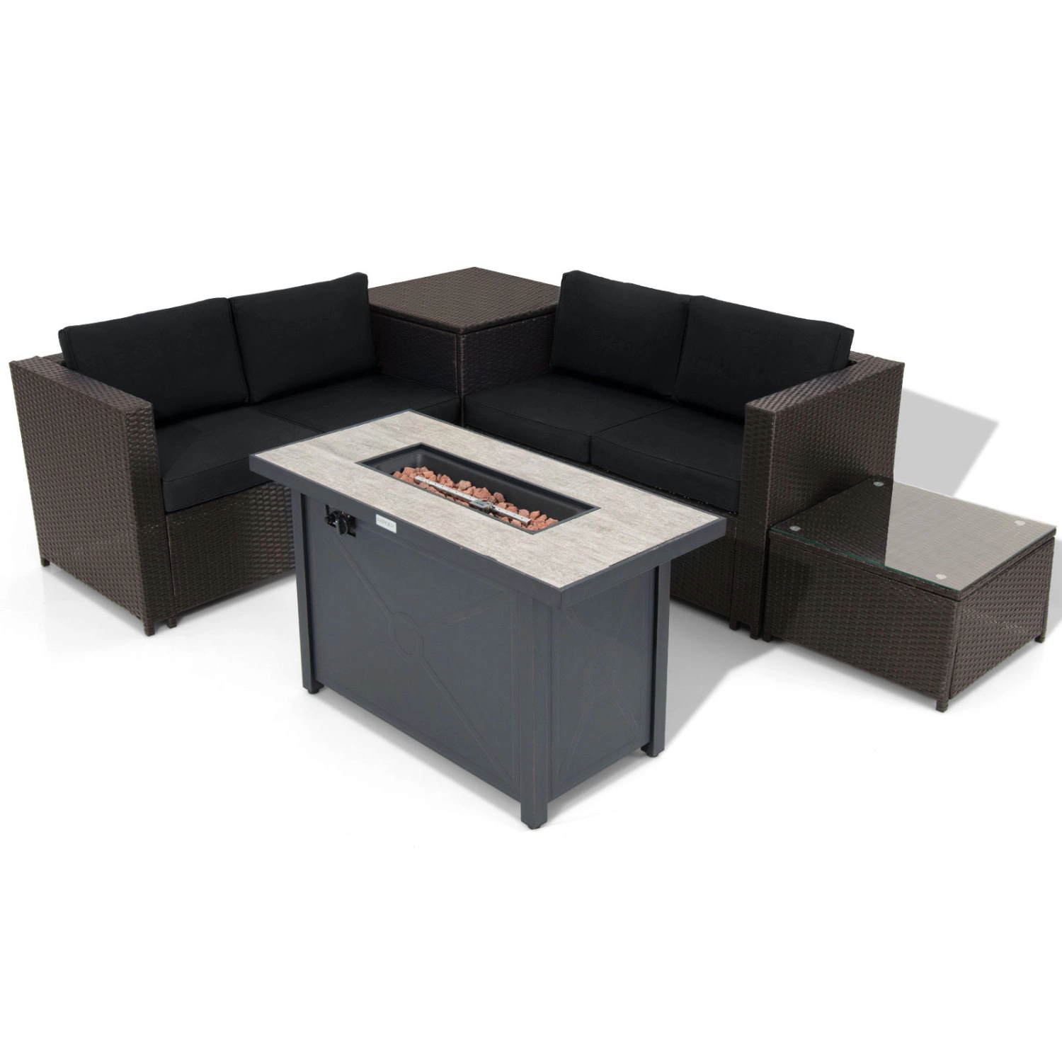 LJG 5-Piece Patio Furniture Set with Propane Fire Pit Table