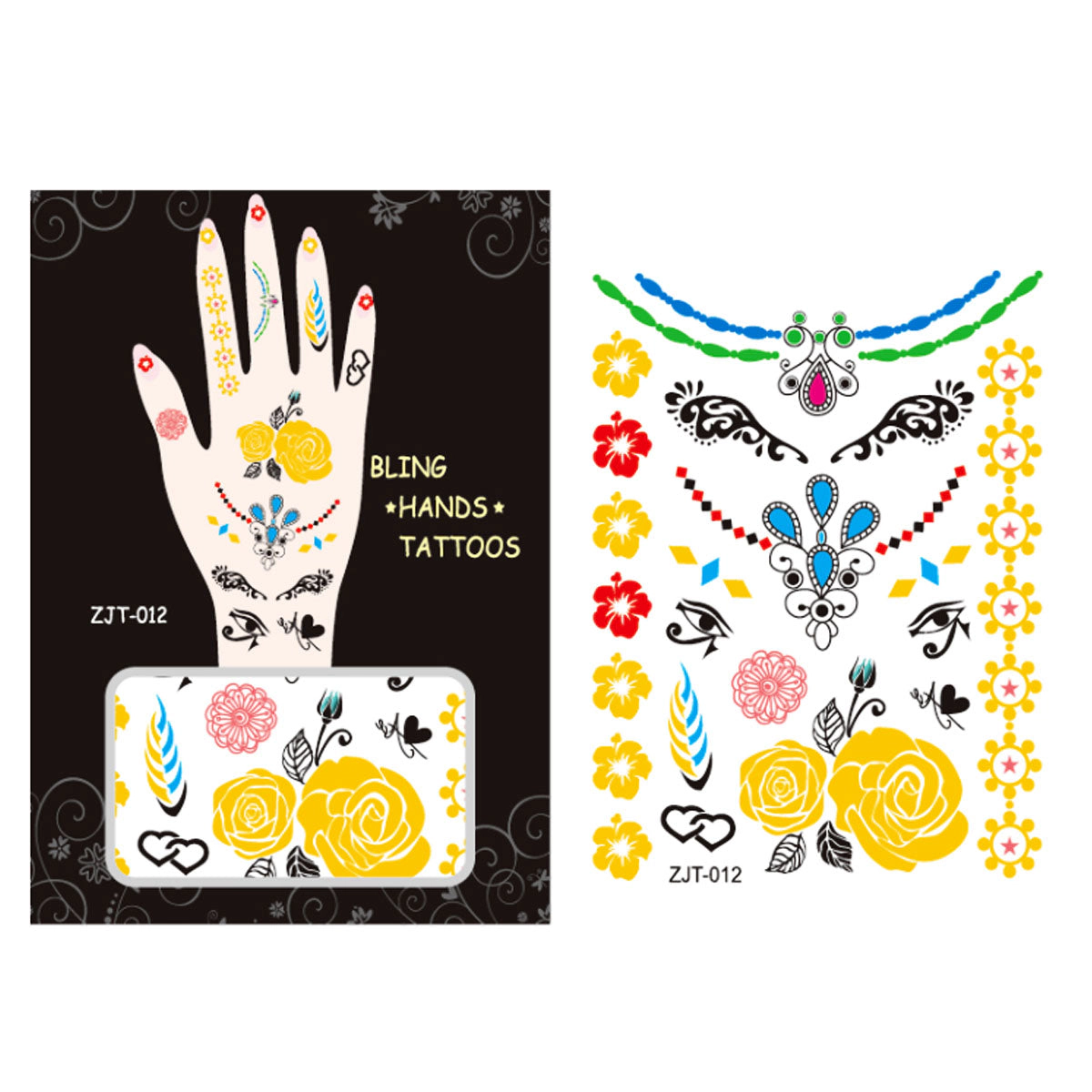 Wrapables Trendy Temporary Metallic Hand Tattoos, Roses and Hinduism