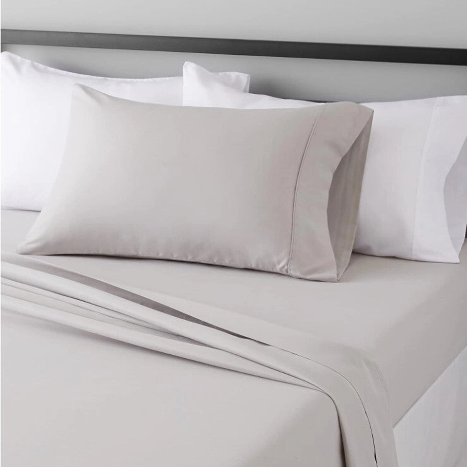 RT Designers Collection 300 TC 100% Organic Cotton Lightweight 4 Piece Solid Sheet Set King Silver