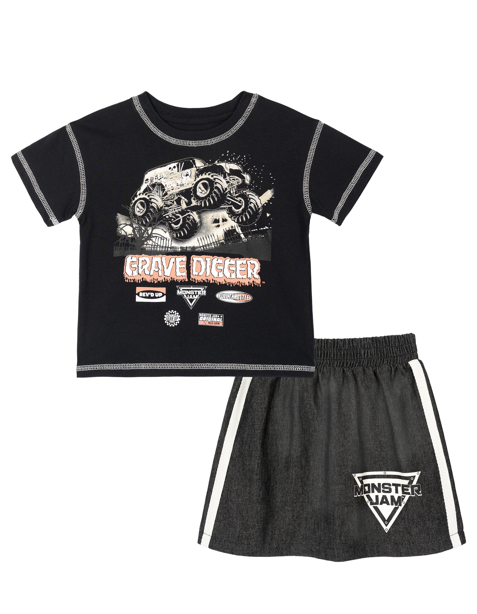 Monster Jam Grave Digger Boys' 2-Piece T-Shirt and Denim Skirt Set