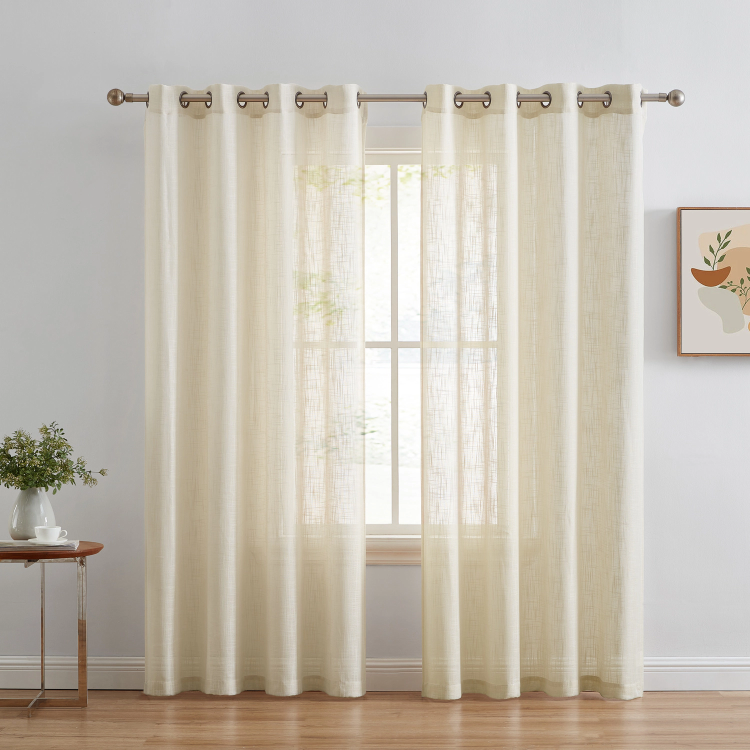 HLC.ME Abbey Faux Linen Textured Semi Sheer Privacy Sun Light Filtering Window Grommet Thick Curtains Panels, Set of 2