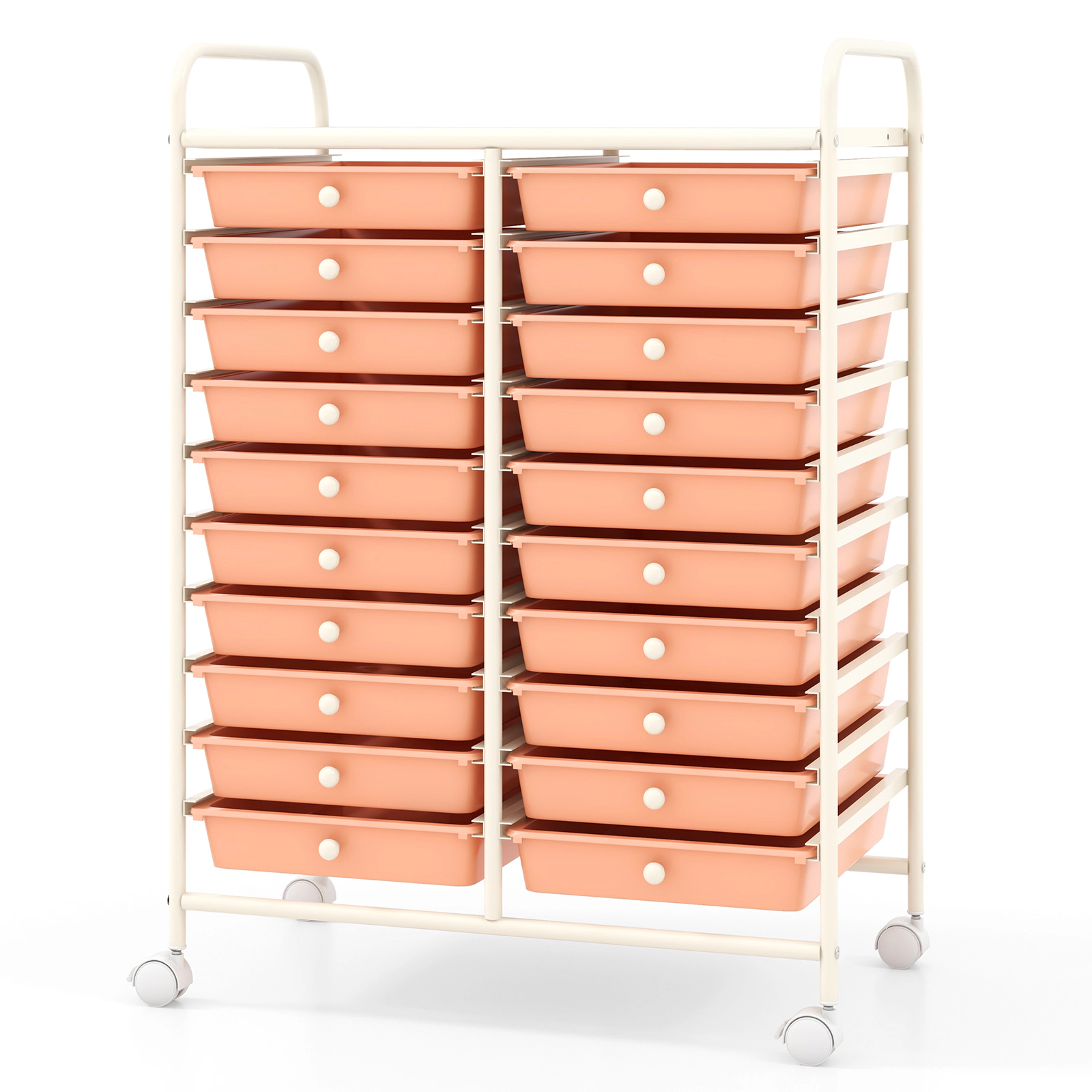 SUGIFT Peach 34-in 20-Drawer Rolling Storage Cart Art Studio Organizer with Removable Trays and Wheels