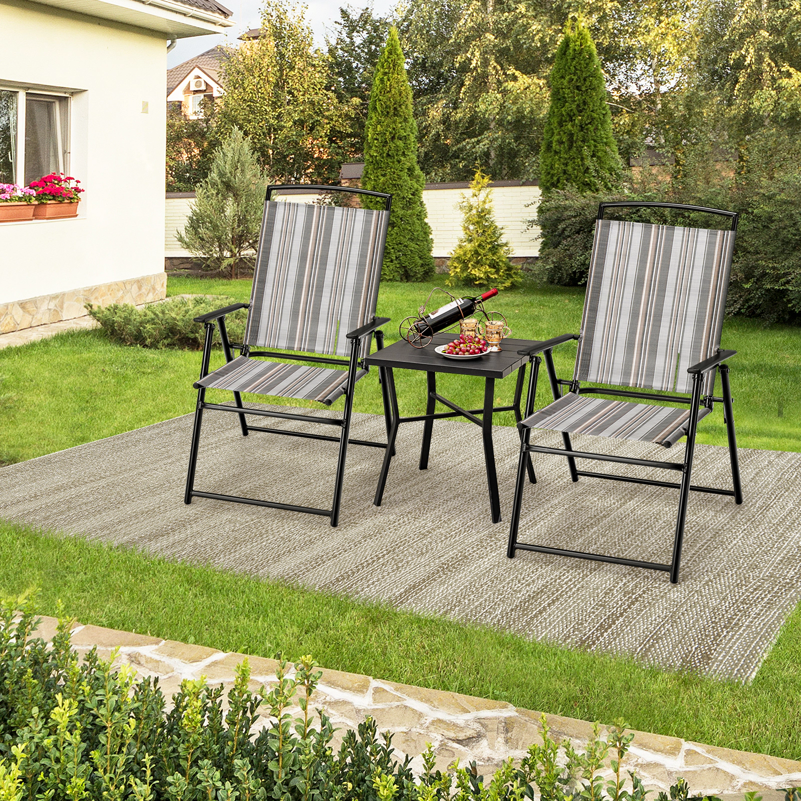 SUGIFT Set of 2 Space-Saving Patio Folding Sling Dining Chairs 330-Lb Capacity 24 x 20 x 36 in Gray