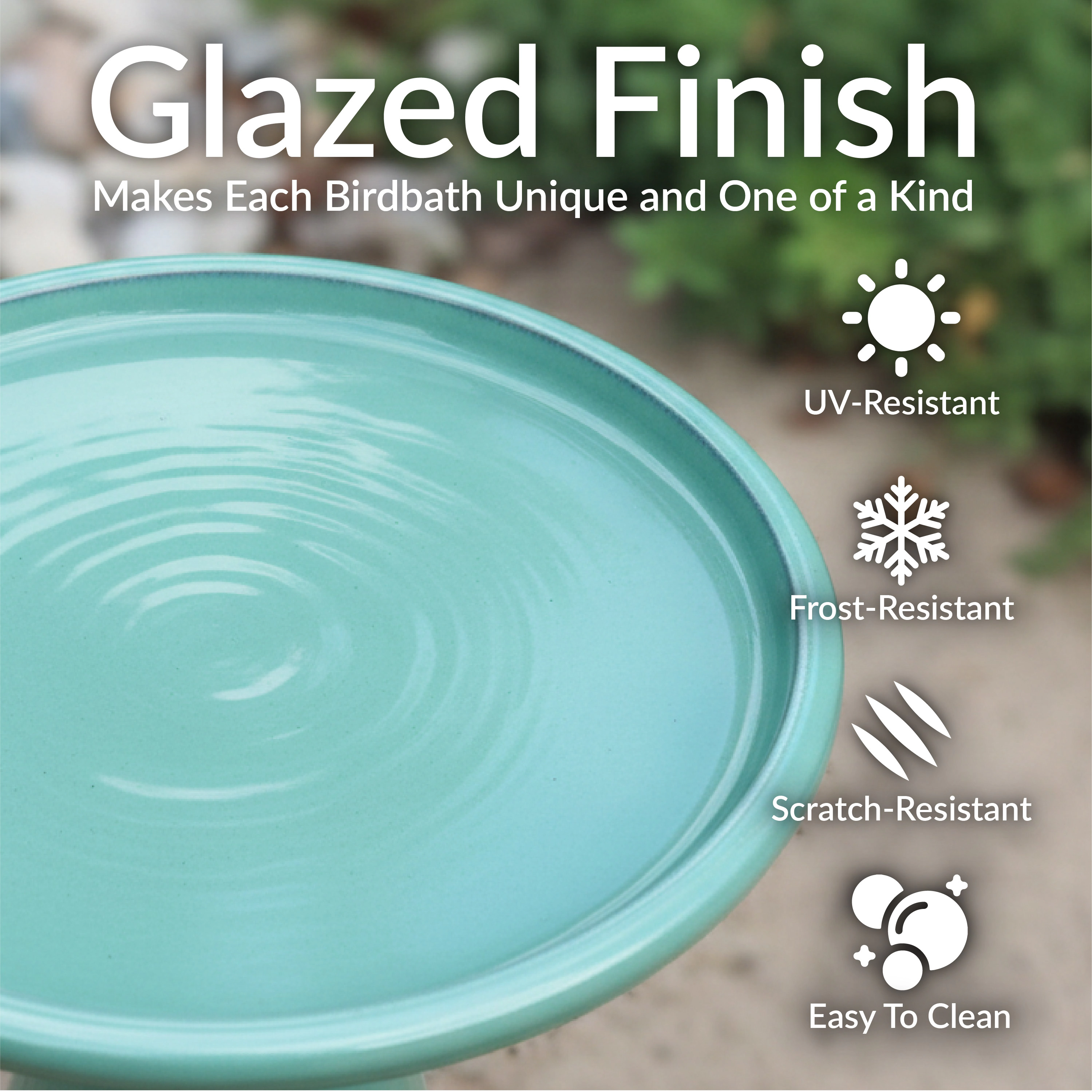 Sunnydaze Hand-Painted Ceramic Outdoor Bird Bath for Garden, 21” H, Seafoam