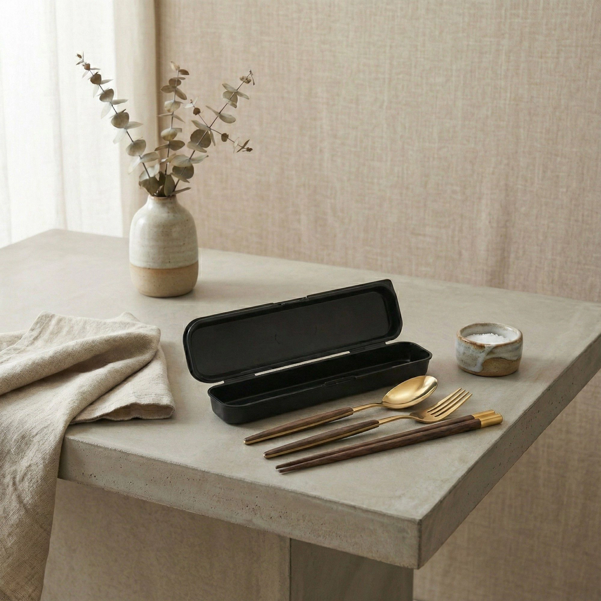 Alilang Women Portable Flatware 4 Piece Set with Spoon Fork Chopsticks and Slim Travel Storage Case