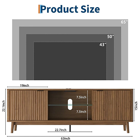 BebreezChic TV Stand Entertainment Center with Storage Cabinets,Media TV Console Table for UP to 80" Television Stands