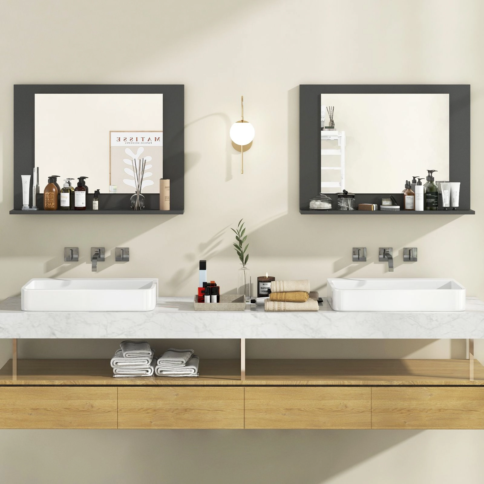 SlickBlue Bathroom Vanity Mirror With Functional Display Shelf