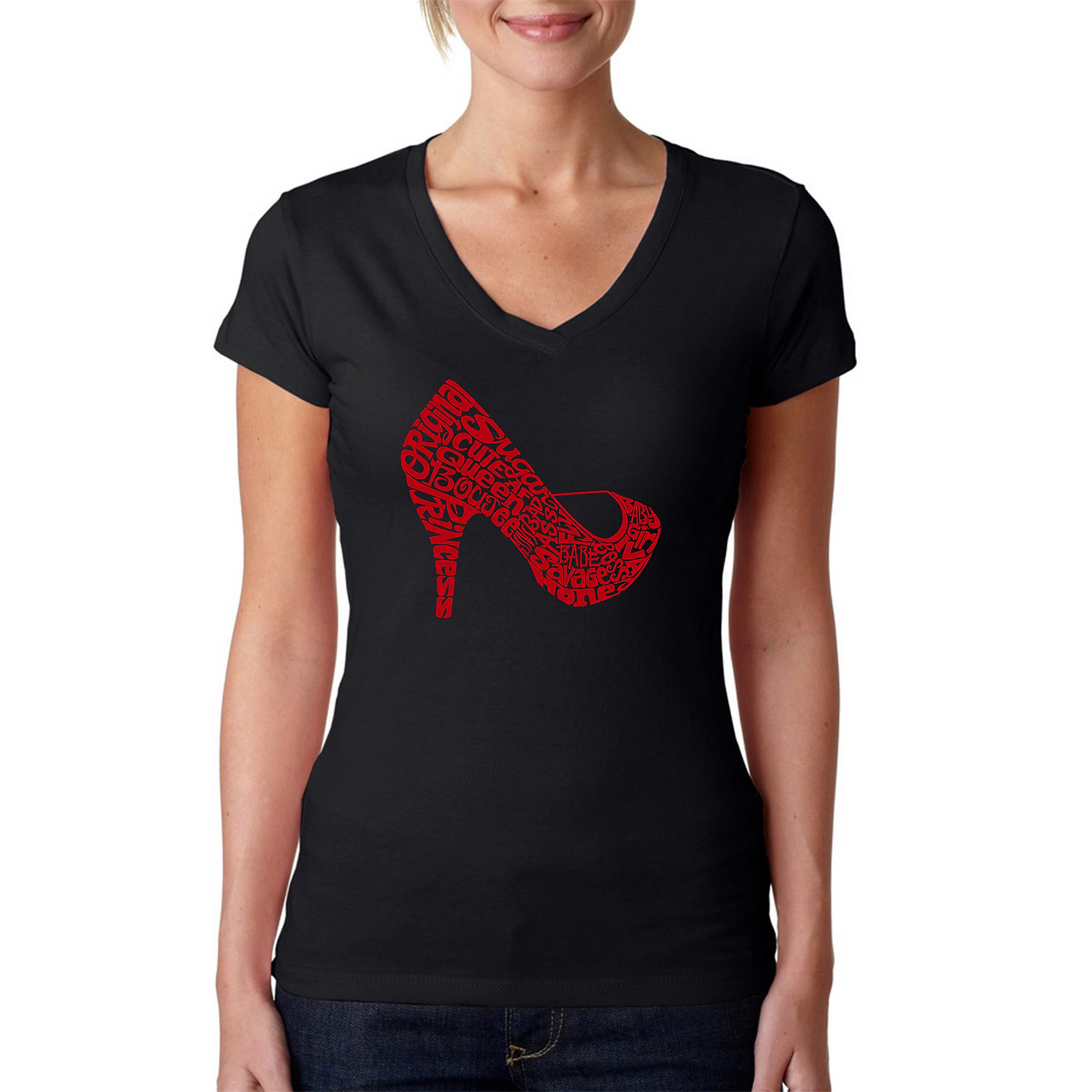 LA Pop Art Womens Word V-Neck T-Shirt - High Heel