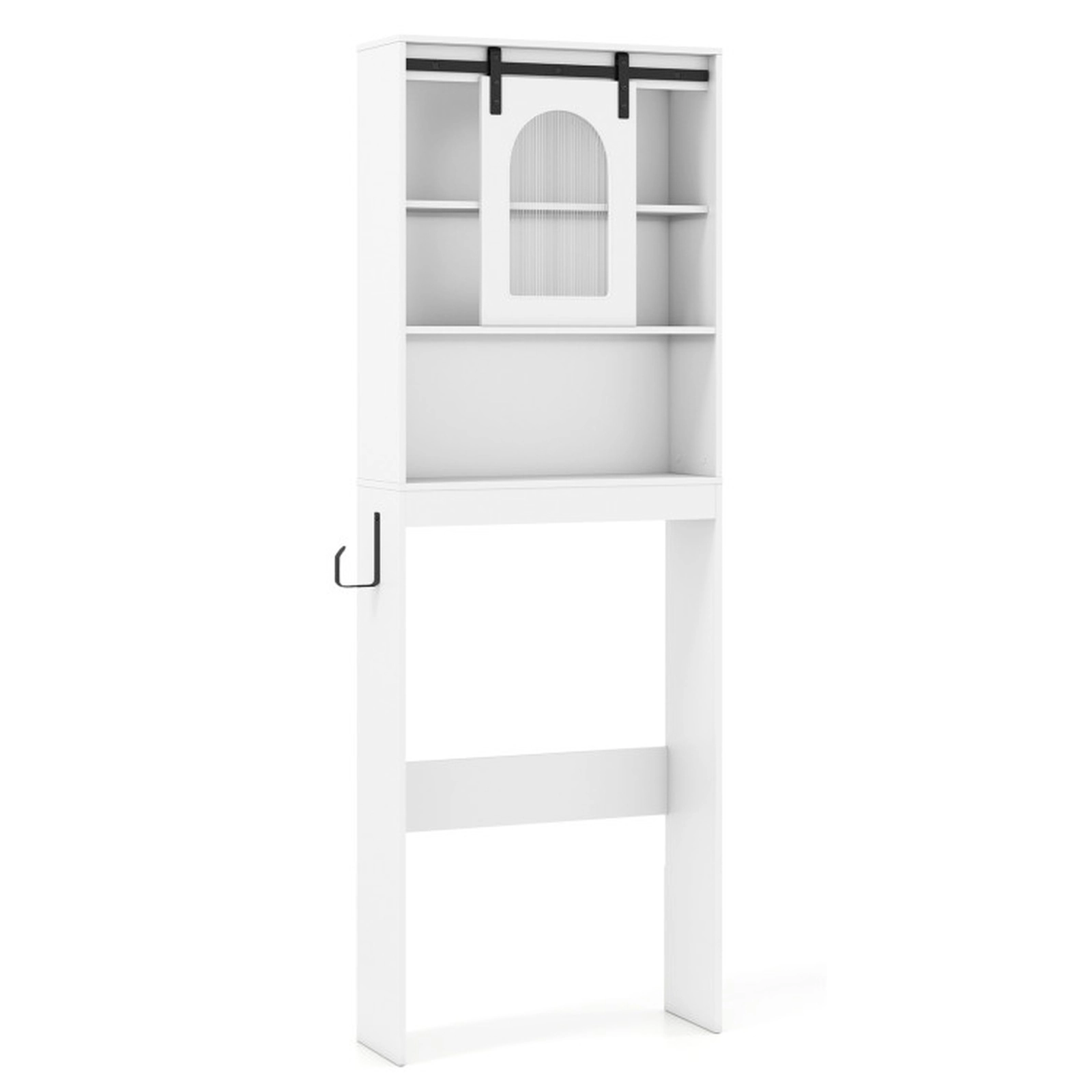 SUGIFT 67-in 44-lb Top Capacity White Over the Toilet Storage Cabinet with Sliding Barn Door and Hooks