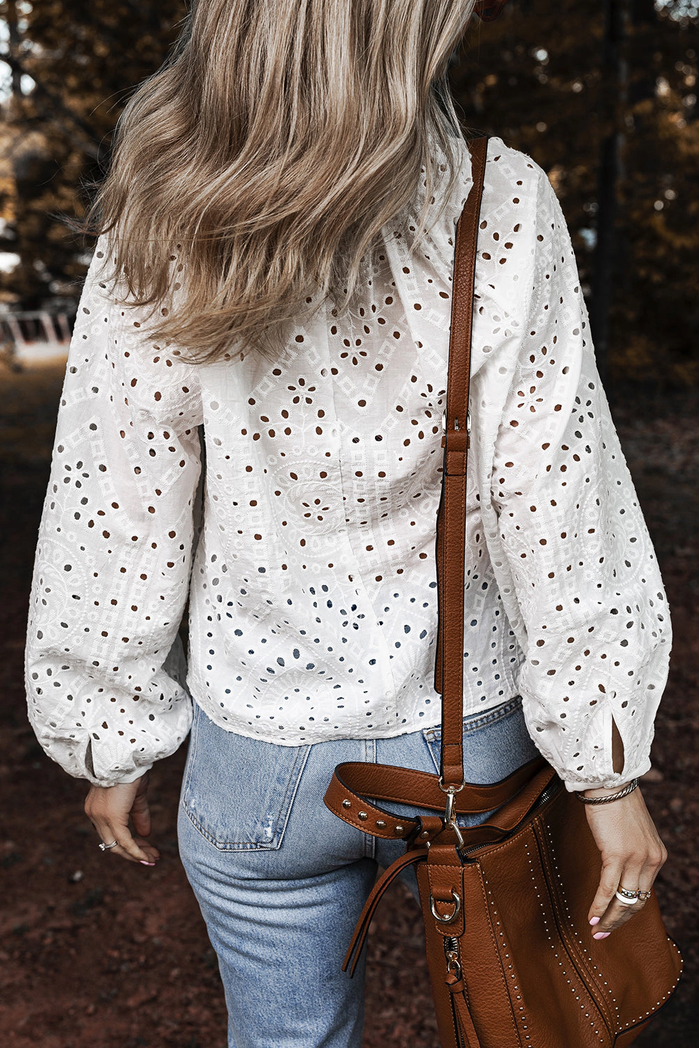 Threaded Pear Women's Paige Eyelet Embroidered Puff Sleeve Blouse