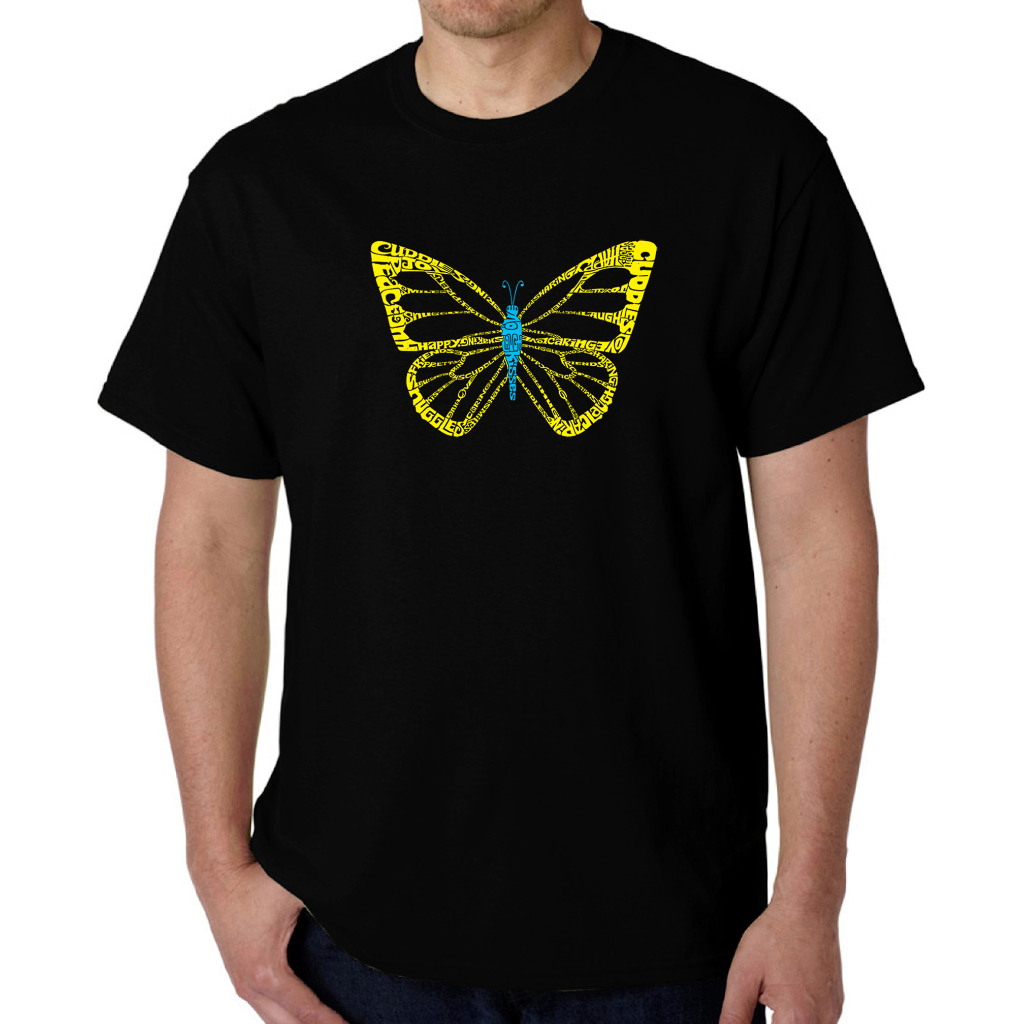 LA Pop Art Men's Word T-Shirt - Butterfly, Crew Neck, Short Sleeve, Regular Fit