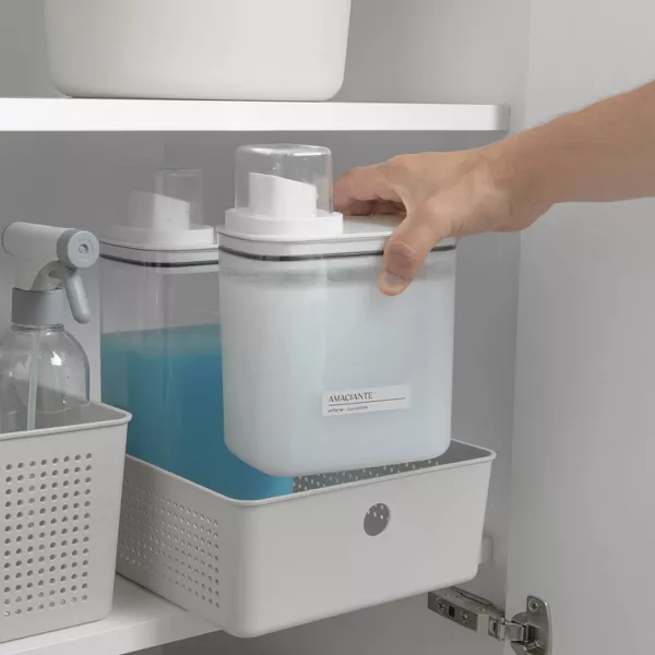 OU Laundry Detergent Dispenser w/ Measuring Cap, Liquid Laundry Soap & Fabric Softener Dispenser w/ Drip Return Lid