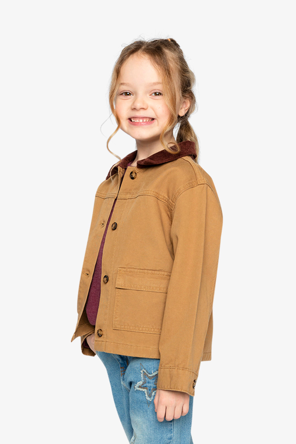 Deux par Deux Unisex Button-Front Ribbed Collar Barn Jacket