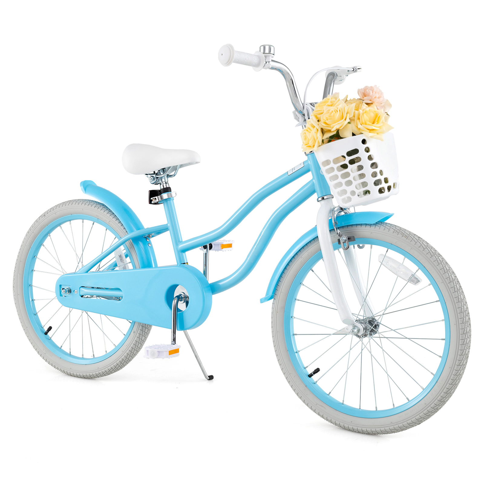 SUGIFT Blue Dual Brakes Adjustable Seat Front Basket and Kickstand Kids 20 Inch Bike