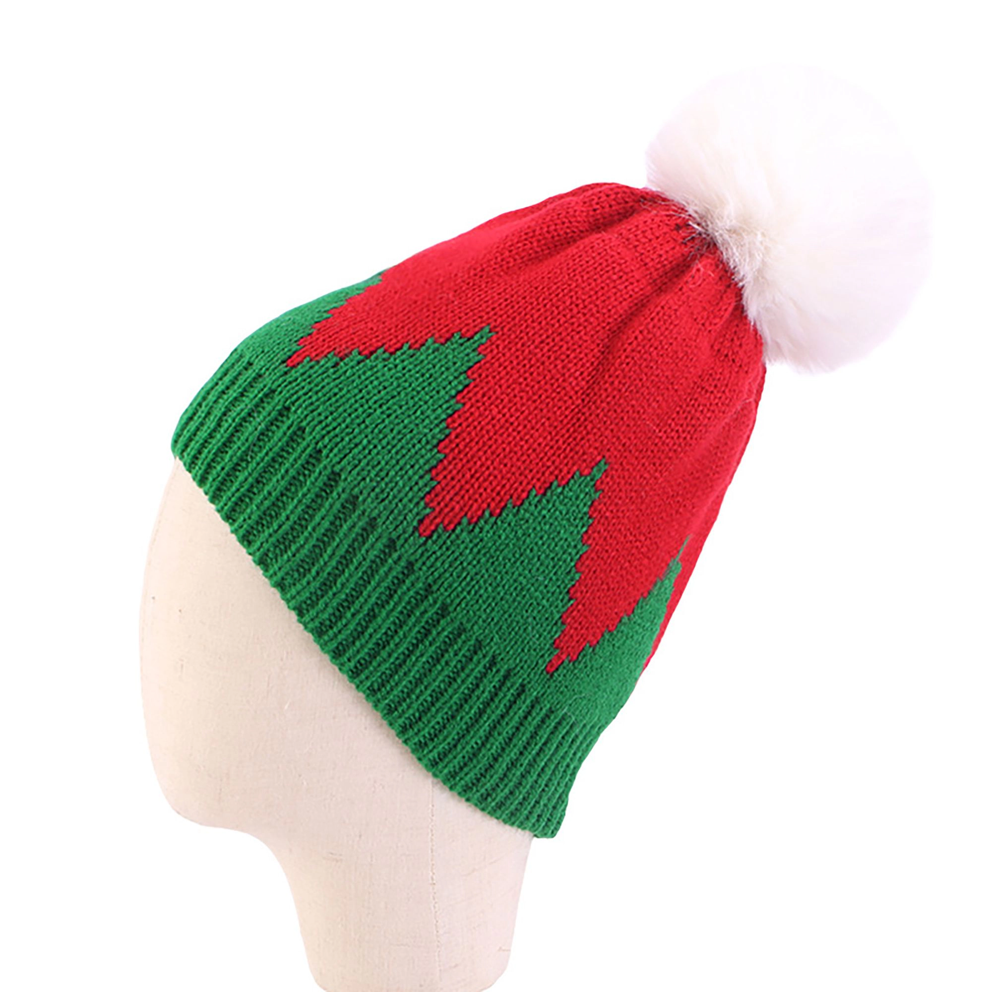 Anna-Kaci Women's Christmas Cable Knit Faux Fur Pom-Pom Winter Beanie Hat