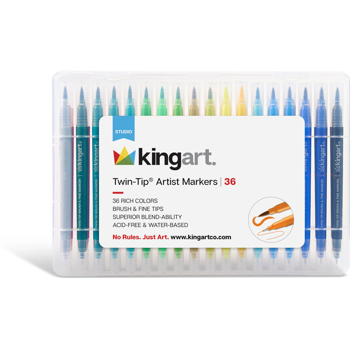 KINGART Twin-Tip™ Brush & Fineline Markers - 36 Water-Based Colors