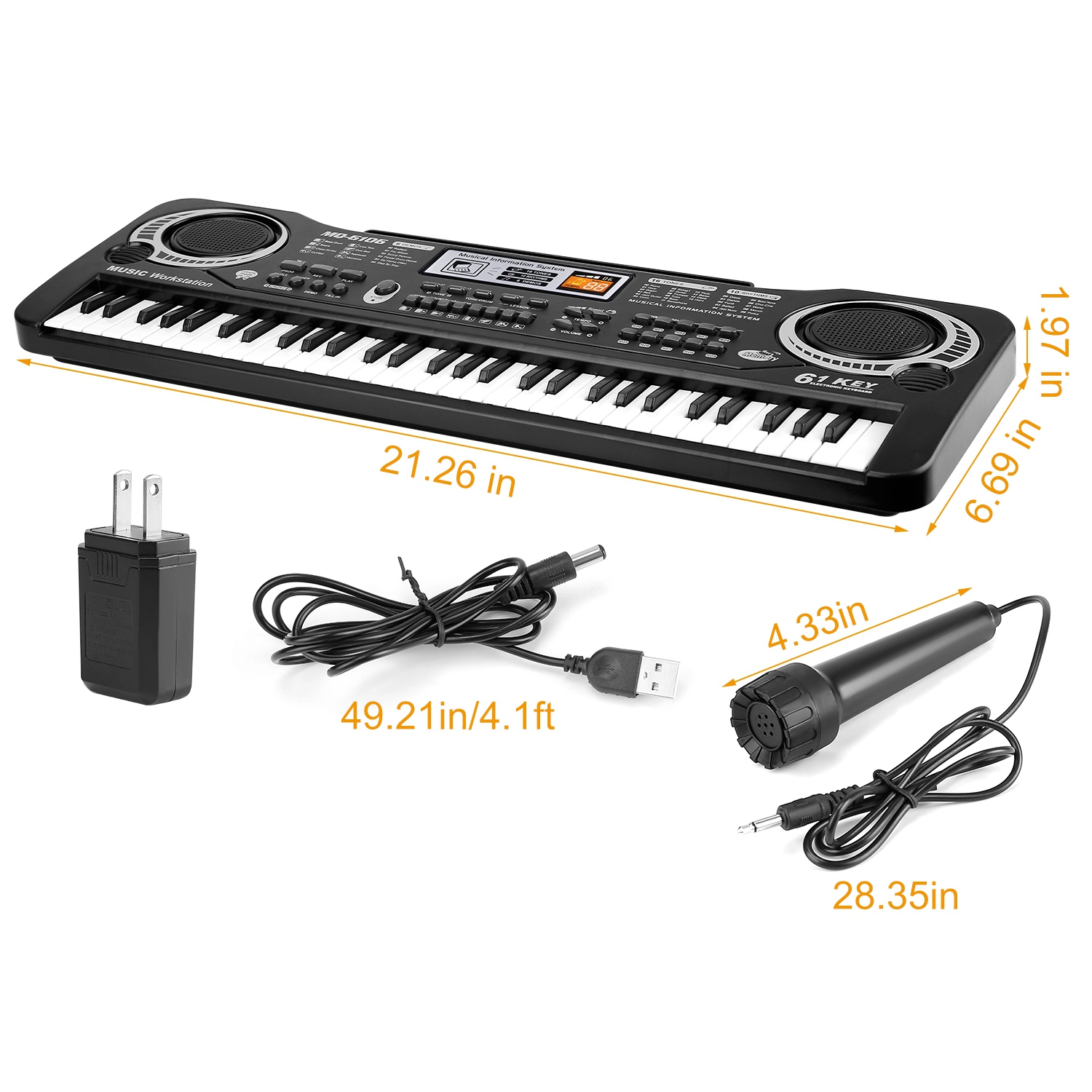 GBruno 61-Key Electronic Keyboard With Microphone