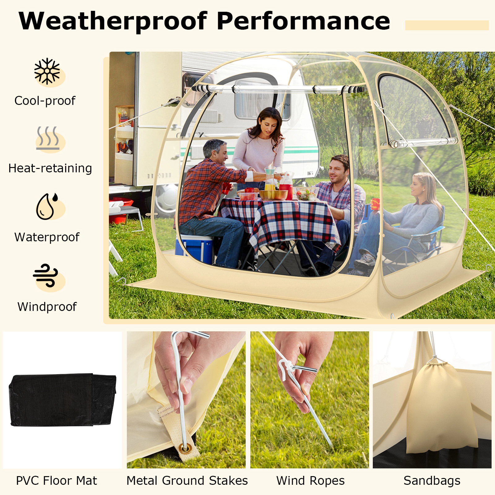 LJG Instant Pop up Sports Tent with Carrying Bag and Floor Mat for 1-2/5-6 People