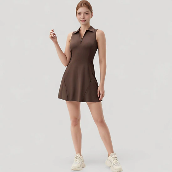 Anna-Kaci Women's Sleeveless Zip-Up Tennis Dress with Collared Neckline and Flared Hem