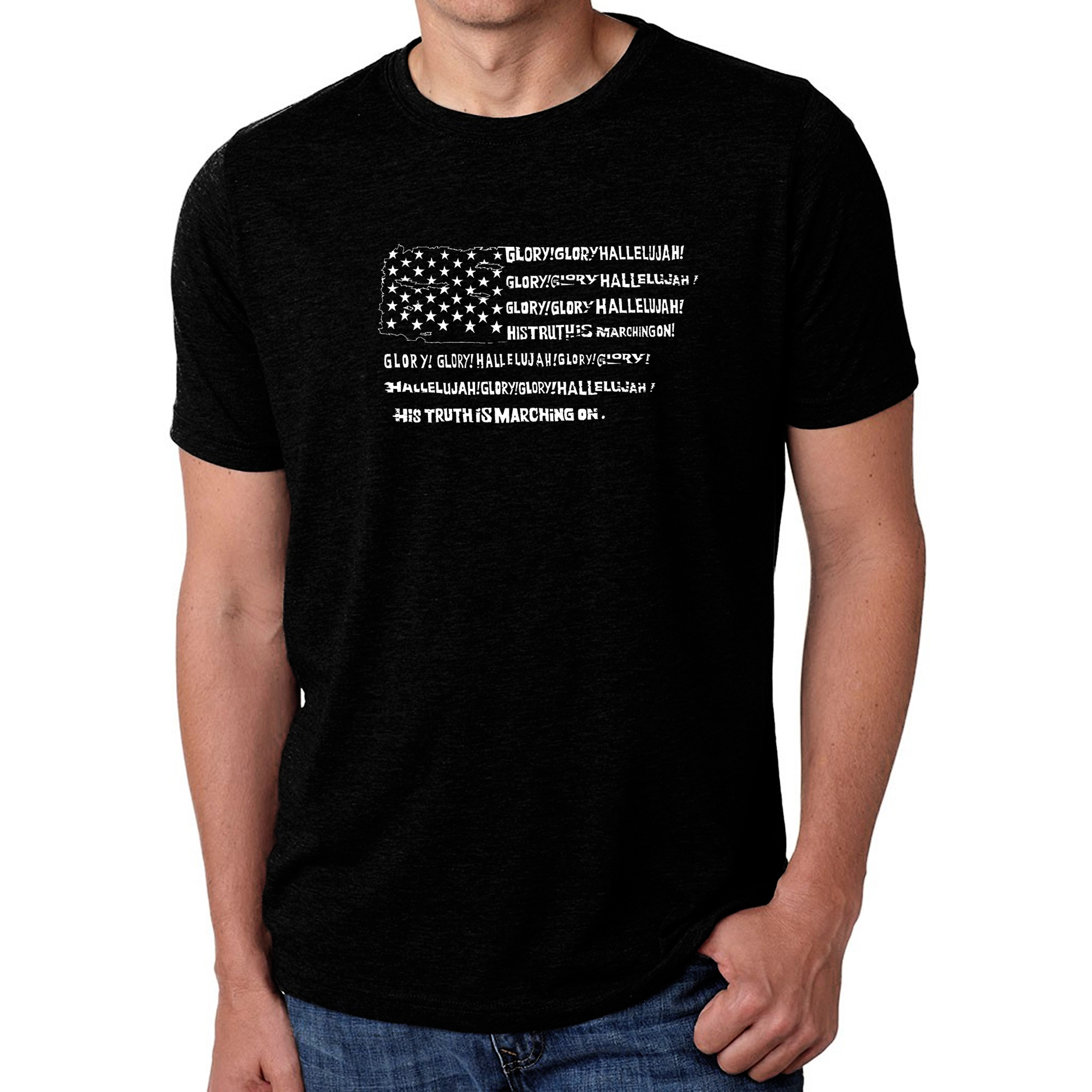 LA Pop Art Men's Cotton/Poly Blend Word T-Shirt - Glory Hallelujah Flag