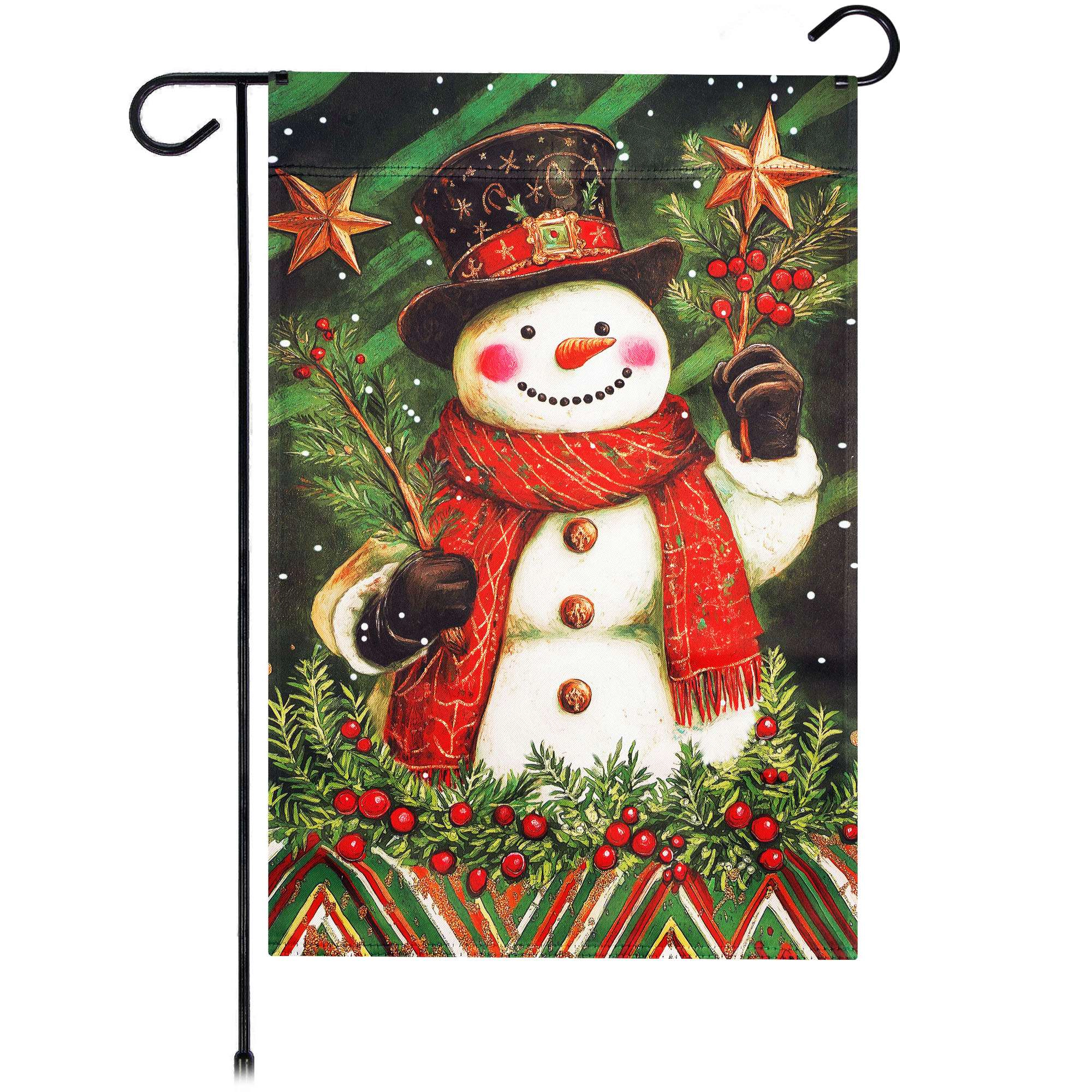 G128 Red Scarf Snowman Holly Garden Flag 12x18 Double-Sided Christmas Yard Decoration