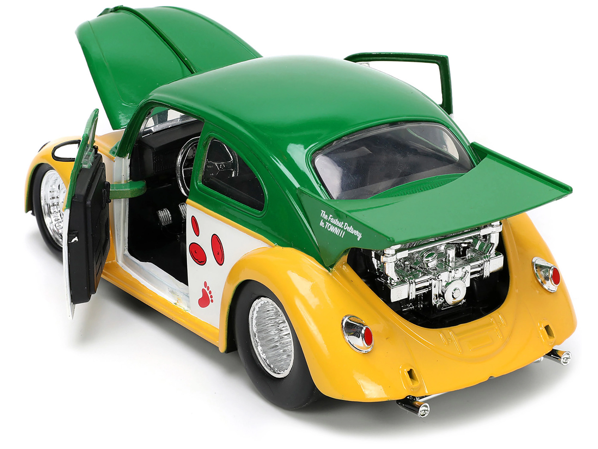 Jada 1959 Volkswagen Drag Beetle Green and Yellow and Michelangelo Diecast Figure "Teenage Mutant Ninja