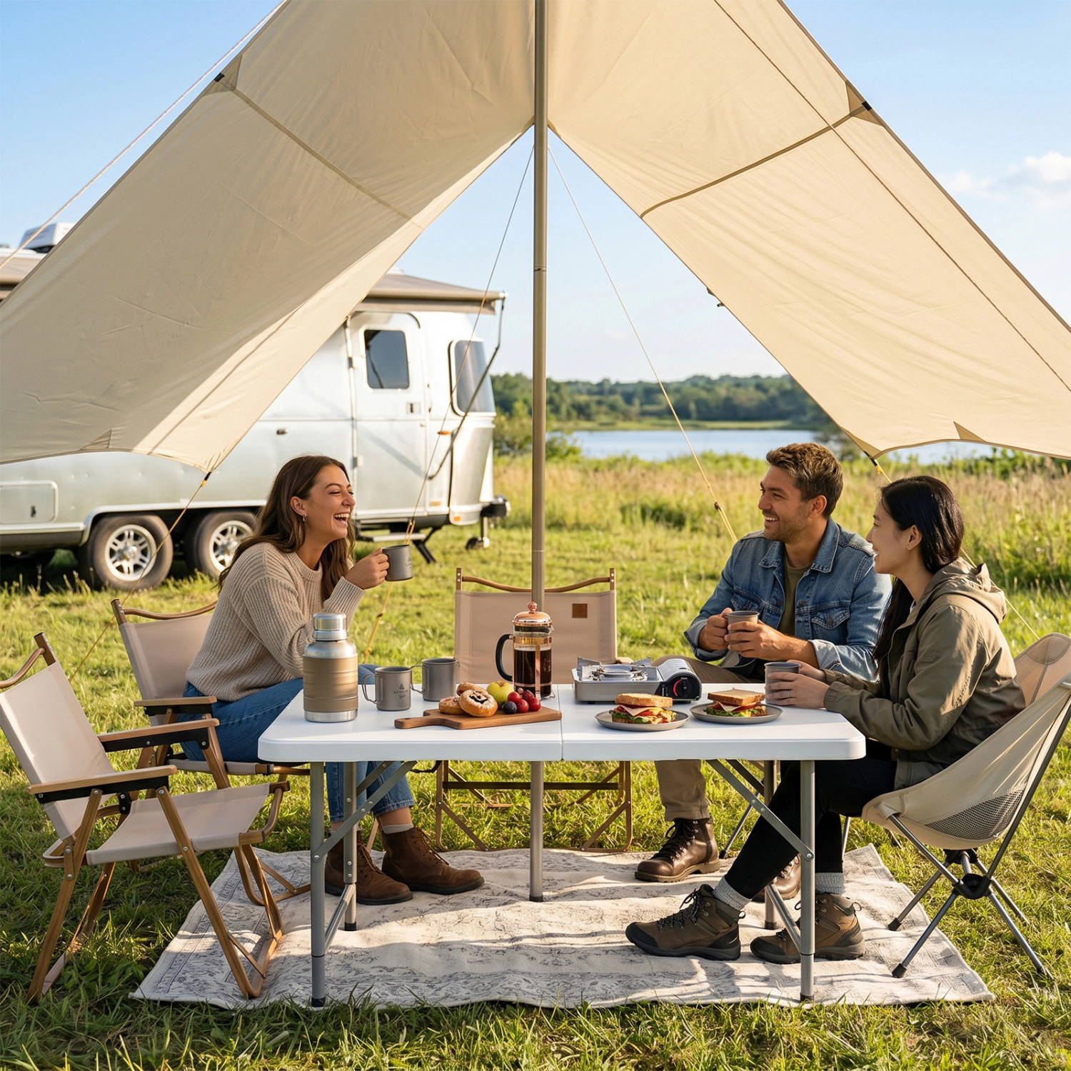 LJG 4 Feet Portable Camping Table with HDPE Tabletop and Metal Legs