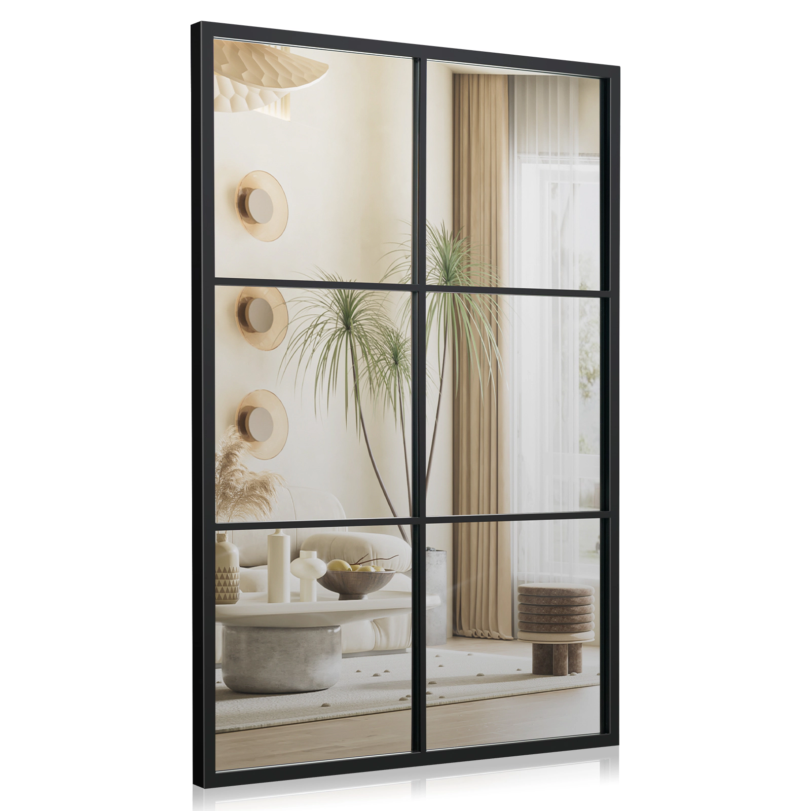 SUGIFT Black 28-in x 40-in Window Pane Wall Mirror with Metal Frame and 3-Layer Rustproof Backing