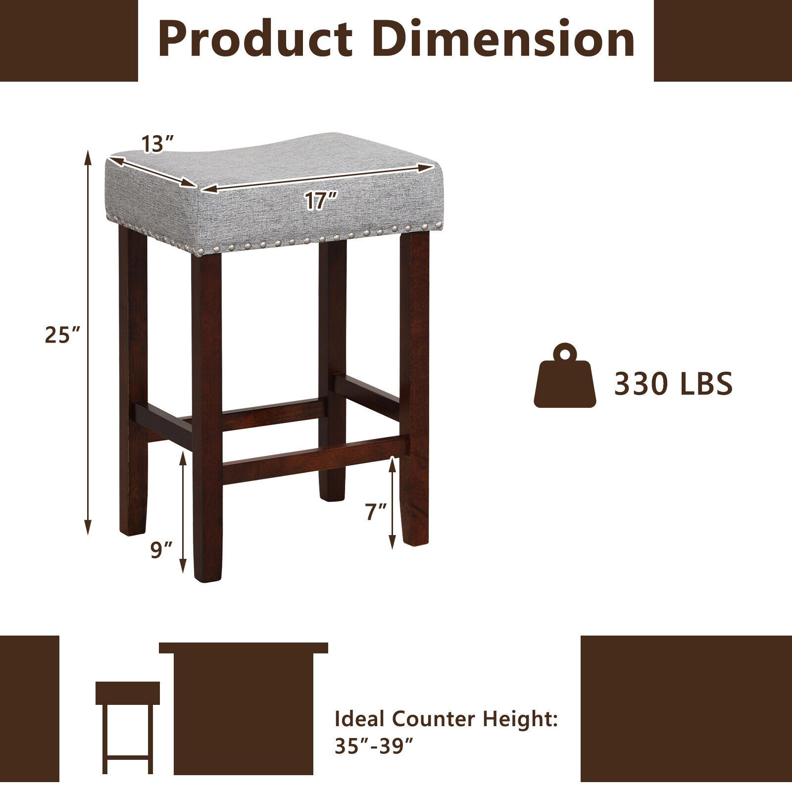 SlickBlue Set of 2 Backless Counter Height Stools 24" Saddle Seat