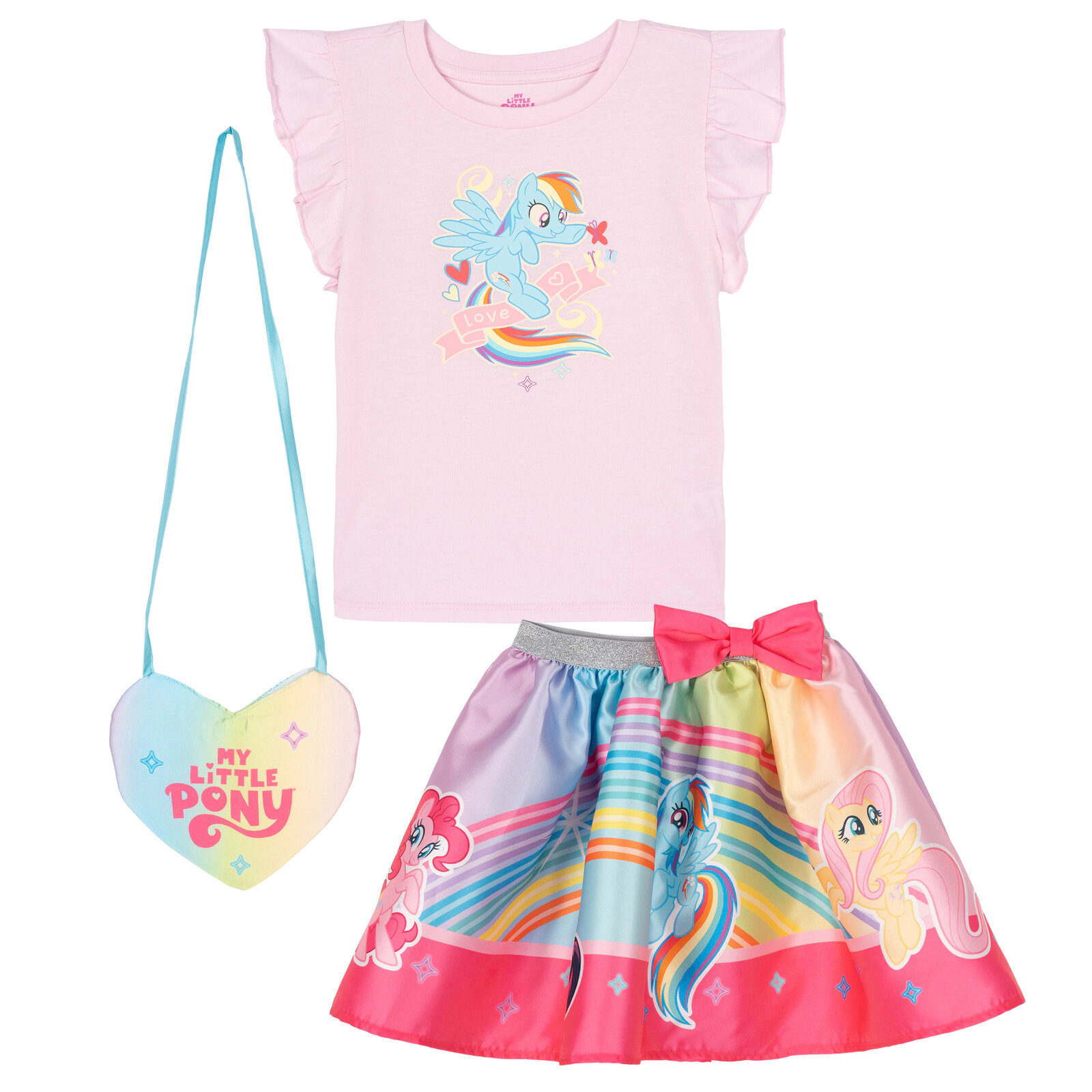 My Little Pony Girls' Satin Skirt and Top Set with Bag