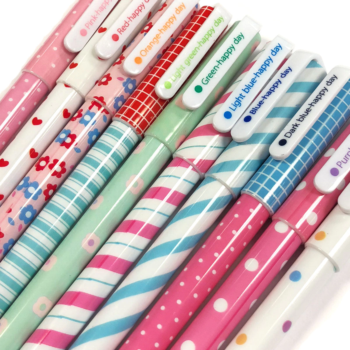 Wrapables Cute Novelty Gel Ink Pens, 0.5mm Fine Point, Hearts and Stripes Multicolor Ink, Set of 10