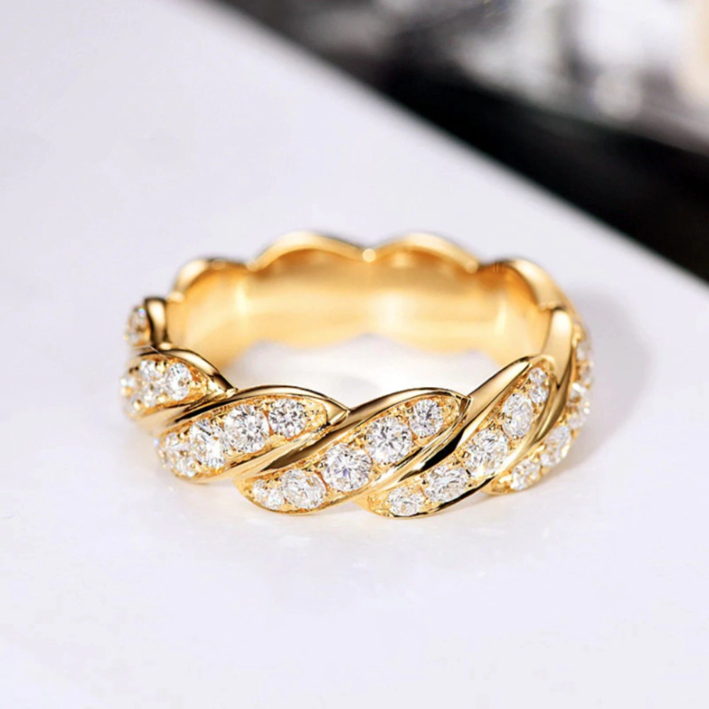 Twist Braided Pave Cubic Zirconia Eternity Band Ring Gold‑Tone Wedding Ring for Women