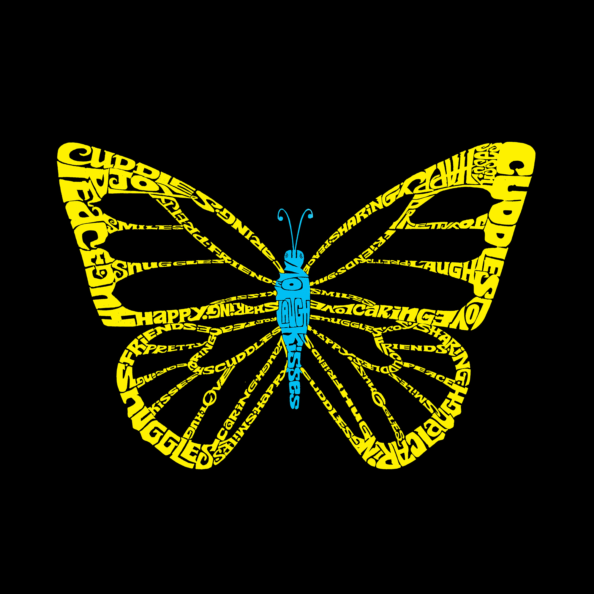 LA Pop Art Men's Word T-Shirt - Butterfly, Crew Neck, Short Sleeve, Regular Fit