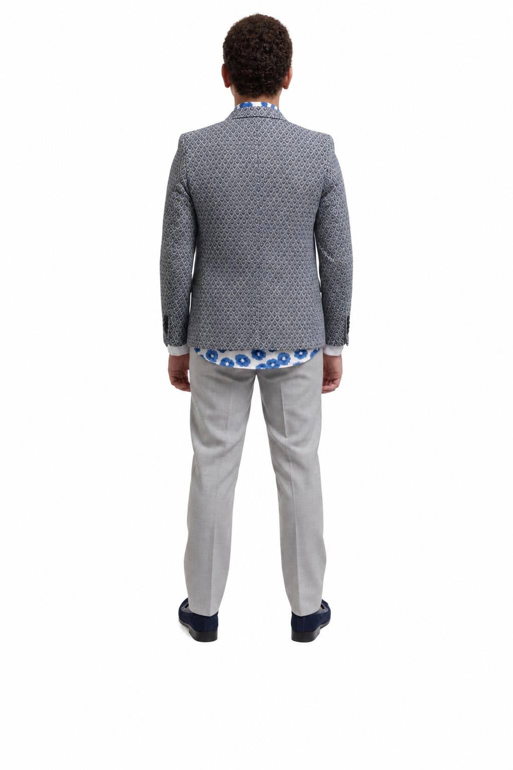 Elie Balleh Boys Slim Fit Geometric Brocade Blazer
