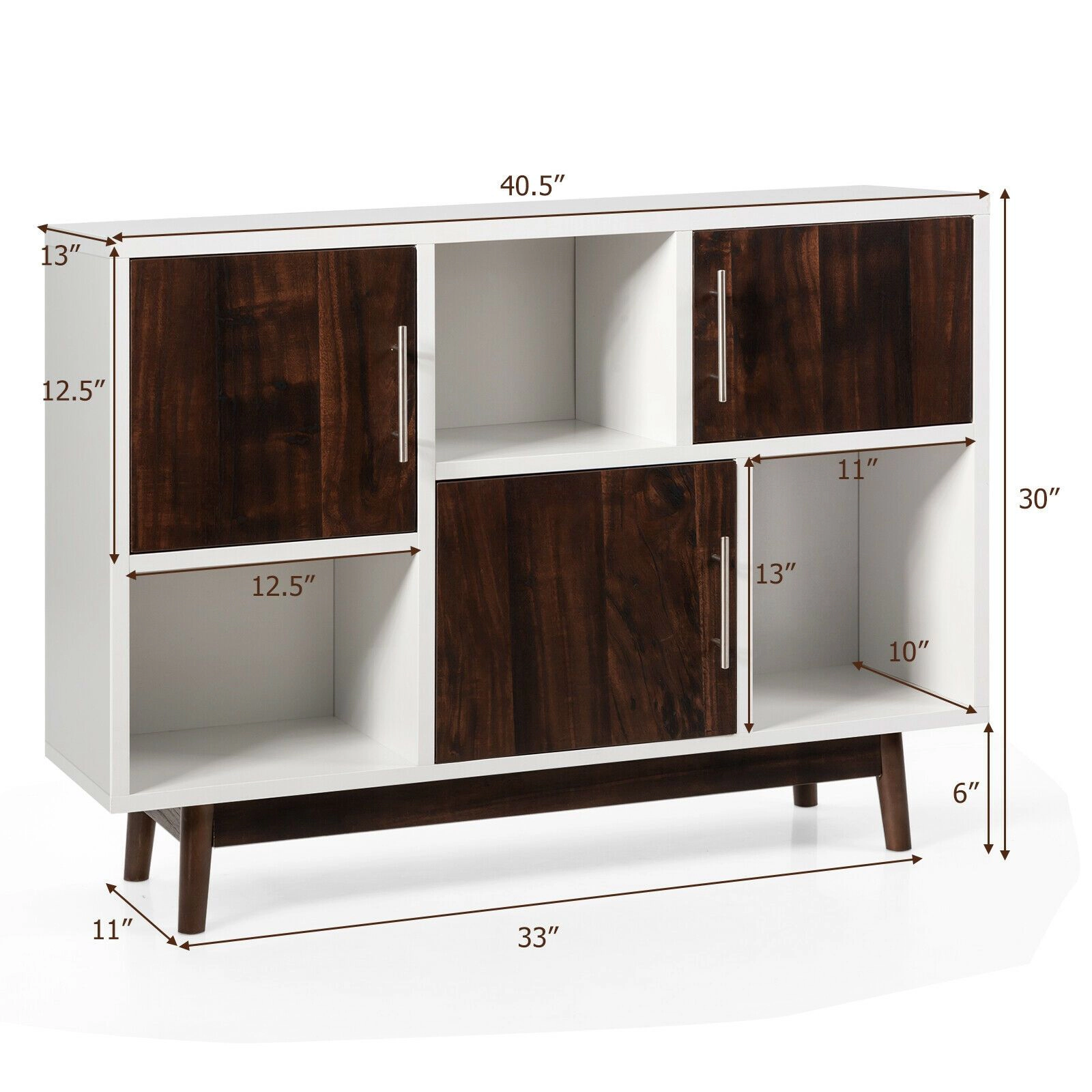 SlickBlue Unisex White Sideboard Cabinet with Six Compartments