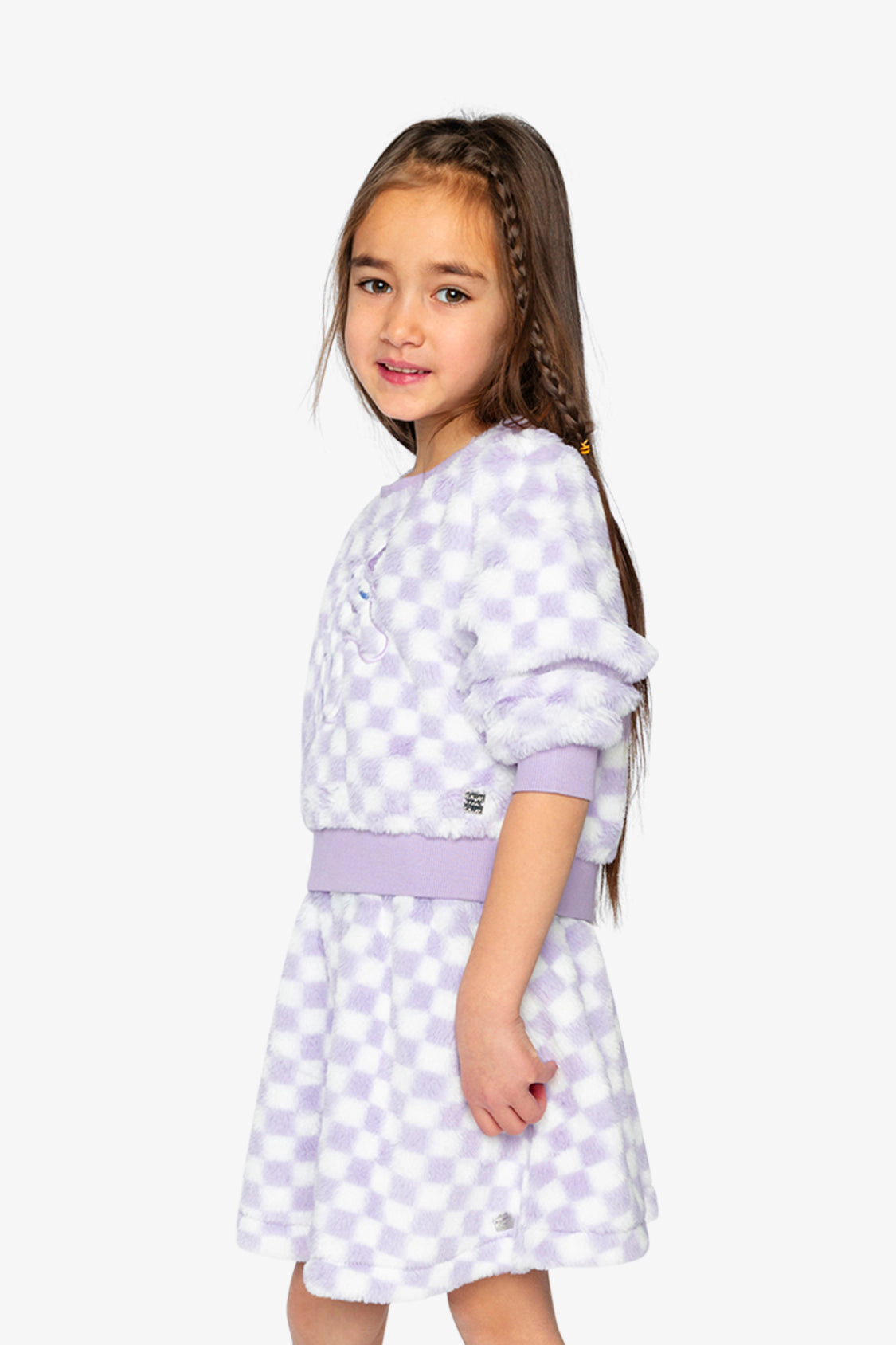Deux par Girls Unicorn Embroidered Tile Pattern Faux Fur Top