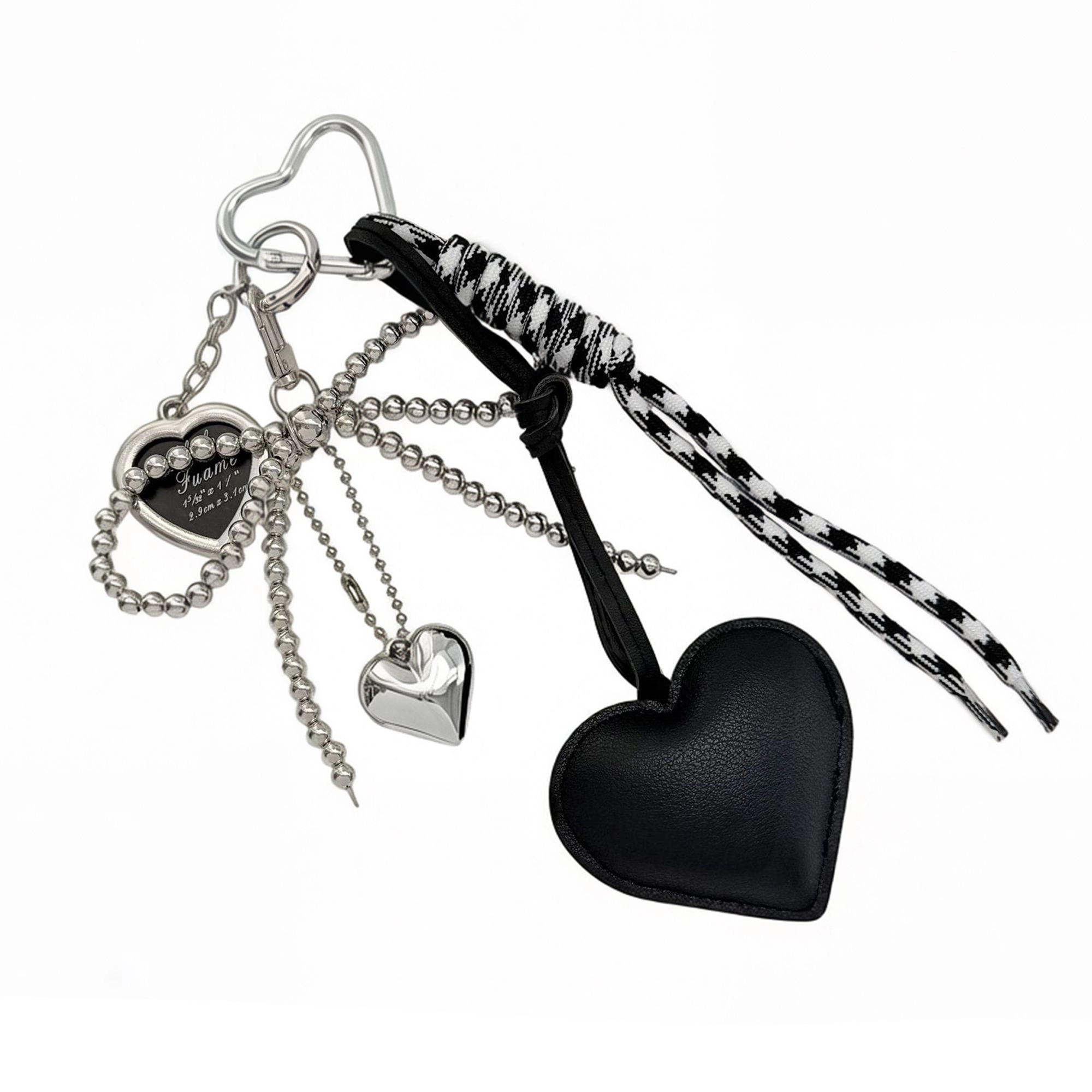 Alilang Women's Heart Bag Charm Keychain with Beaded Bow Accent Clip and Faux Leather Pendant, Red