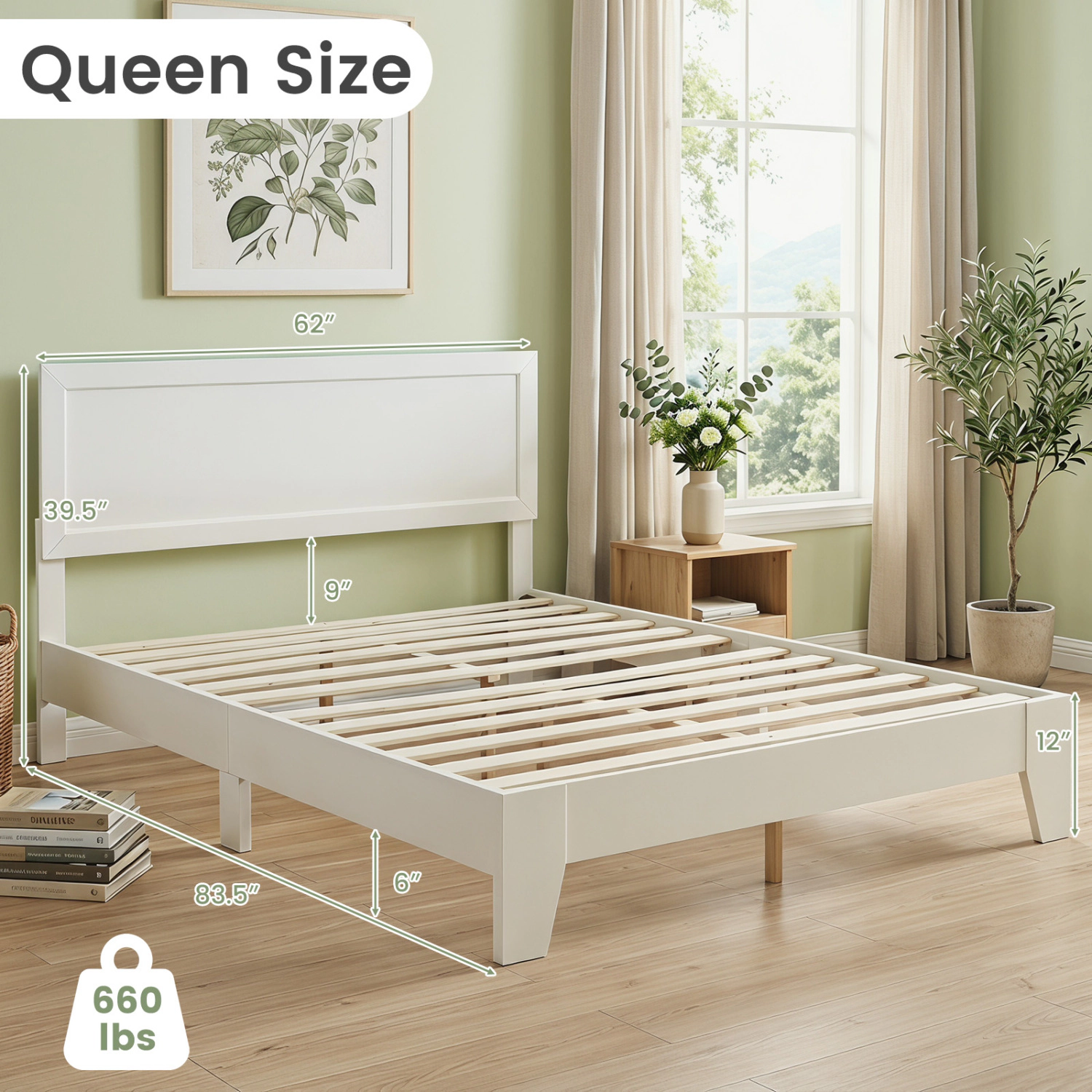 LJG Queen Size Modern Bed Frame with Headboard