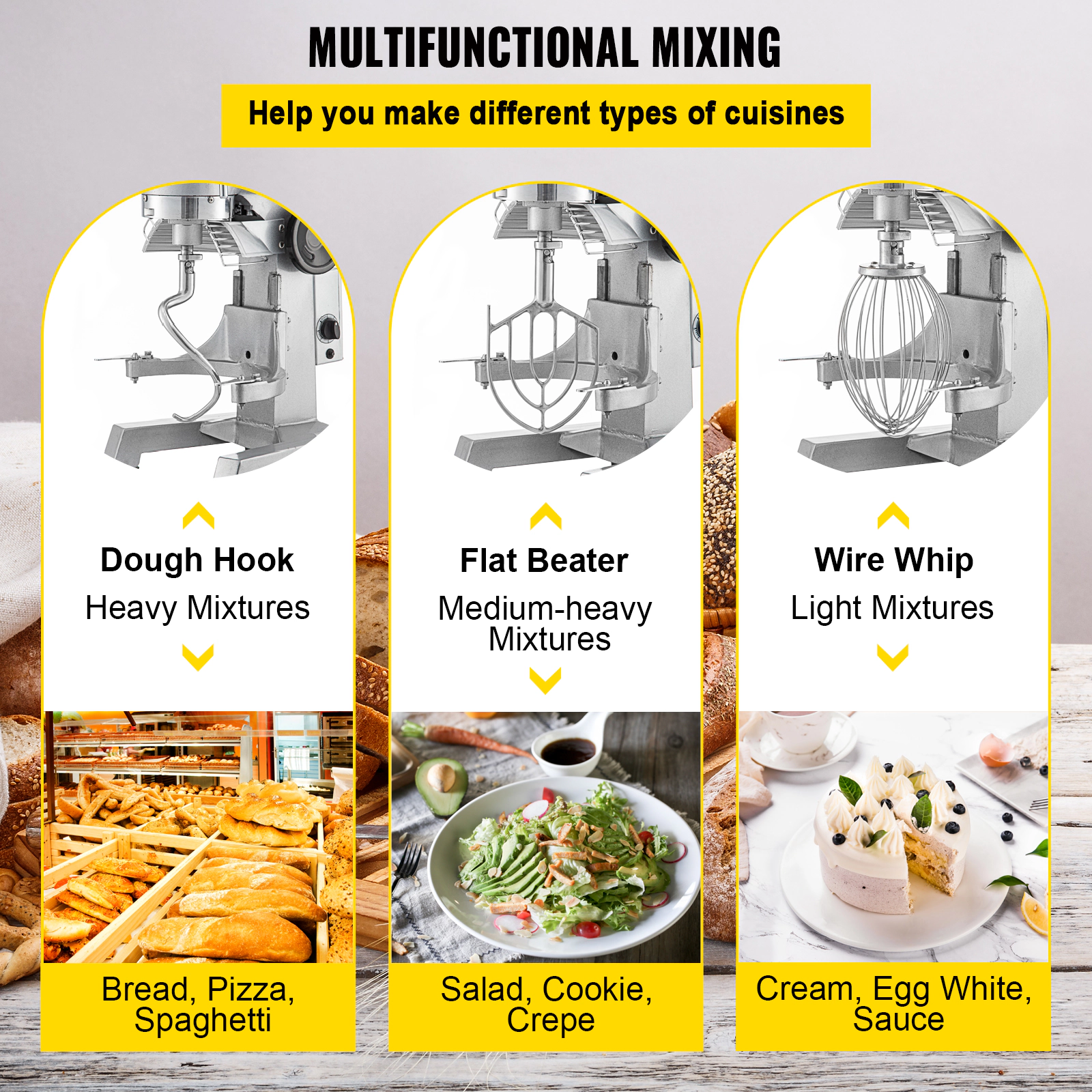 HONGGE Commercial Food Mixer Commercial Mixer with Timing Function Stainless Steel Bowl Heavy Duty Electric Food Mixer