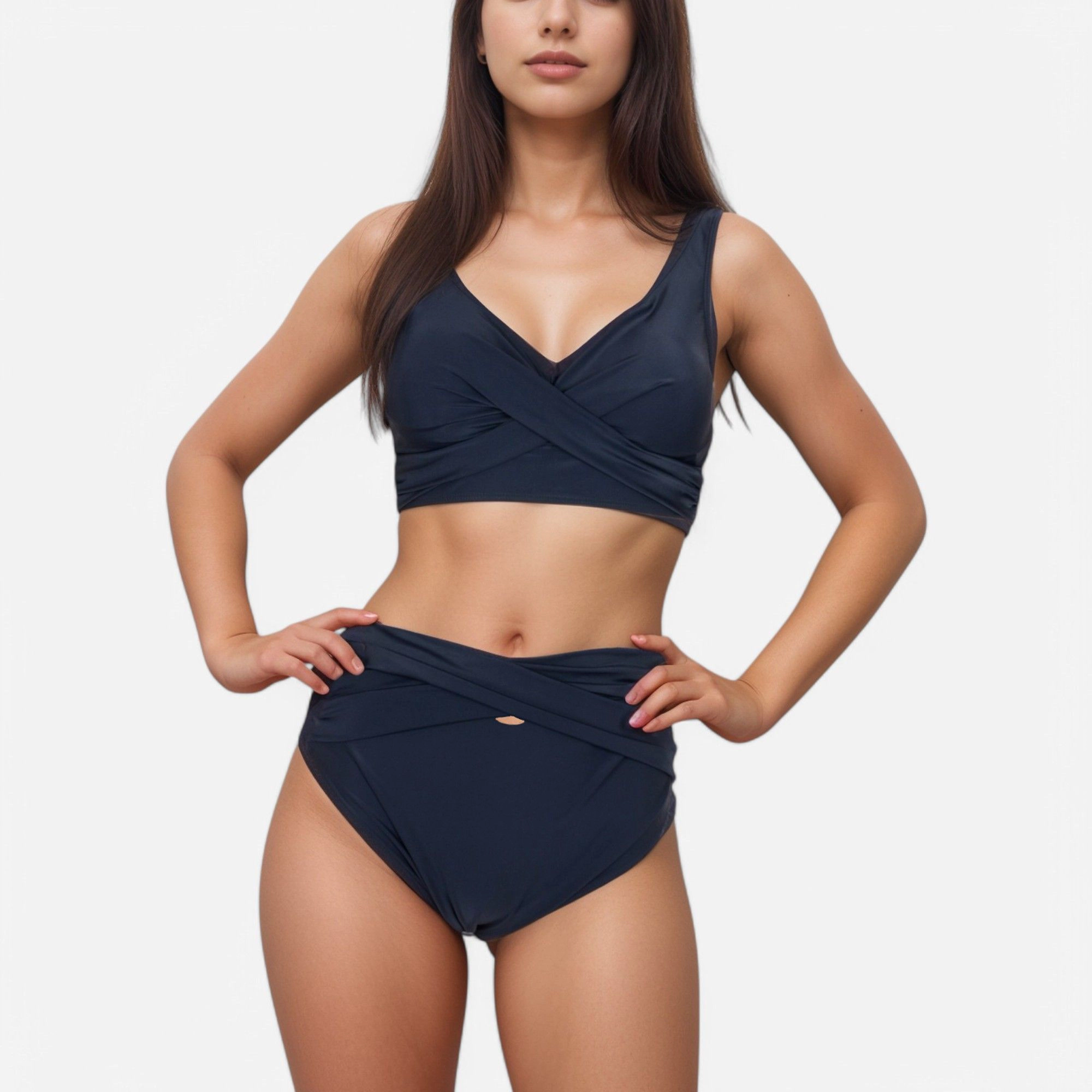 Anna-Kaci Women’s Crossover Wide-Strap Bikini Set, High-Waist Twist Bottoms