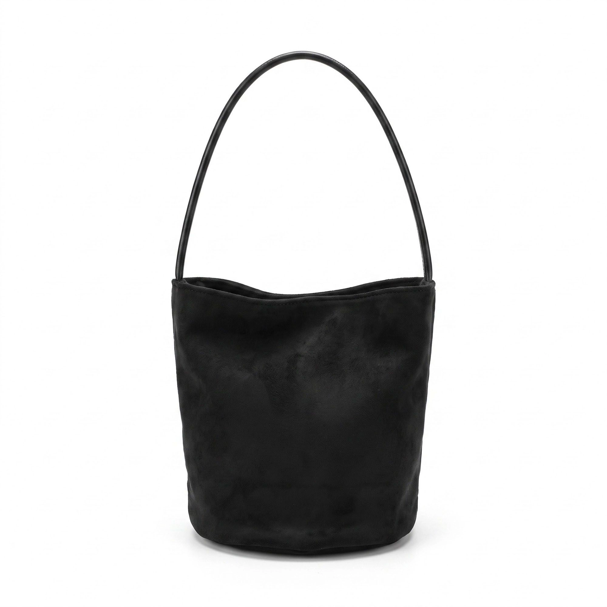 Alilang Women's Suede-Look Bucket Shoulder Bag with Long Strap and Soft Structured Shape 9x7.5x6.5in