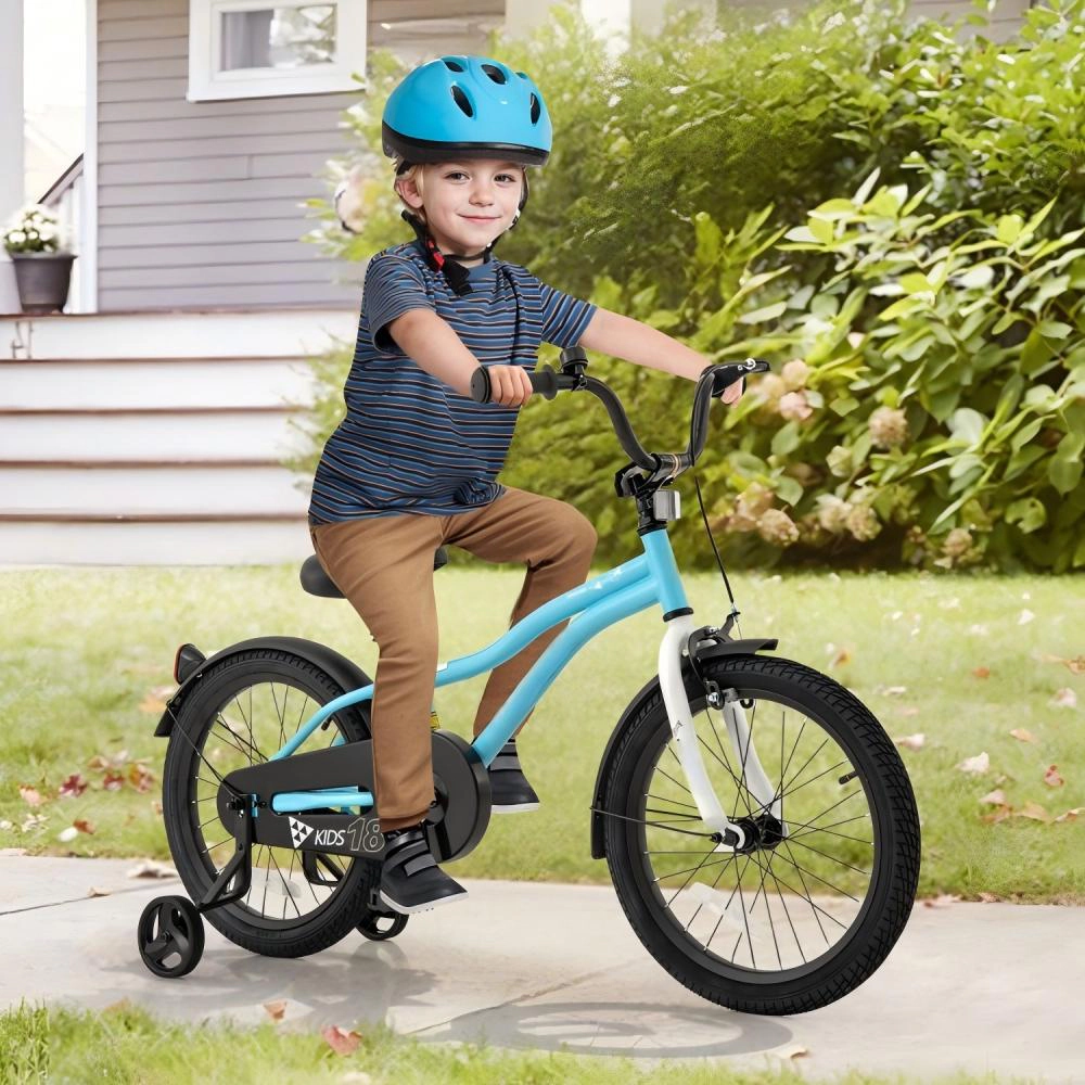 SUGIFT Blue Detachable Training Wheels Kickstand Reflectors and Bell Kids 18 Inch Bike