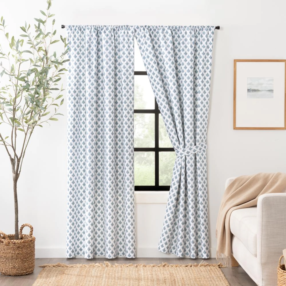 Ellis Curtain Manchester 3" Rod Pocket 100% Cotton Machine Wash and Dry Curtain Pairs 100" x 63" Blue