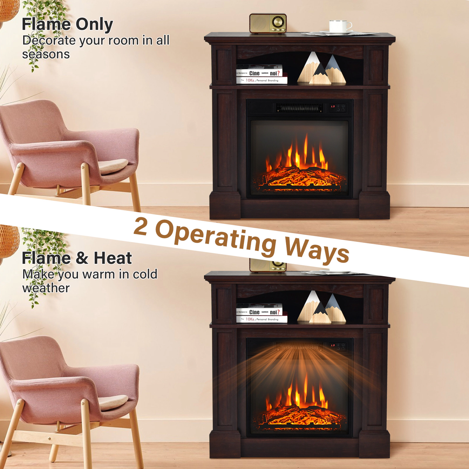 SUGIFT 18-in Electric Fireplace Insert Open Shelf Mantel TV Stand 32-in x 13-in x 31-in 1400W 4650 BTU Natural