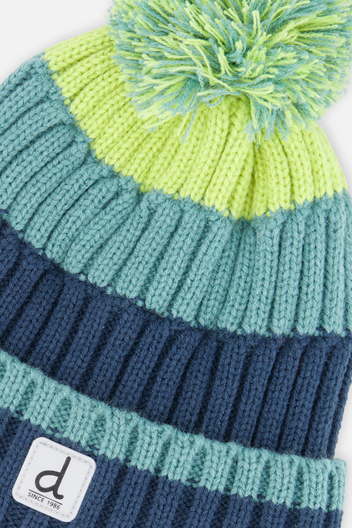 Deux par Boys Color Block Jacquard Winter Knit Hat with Pompom