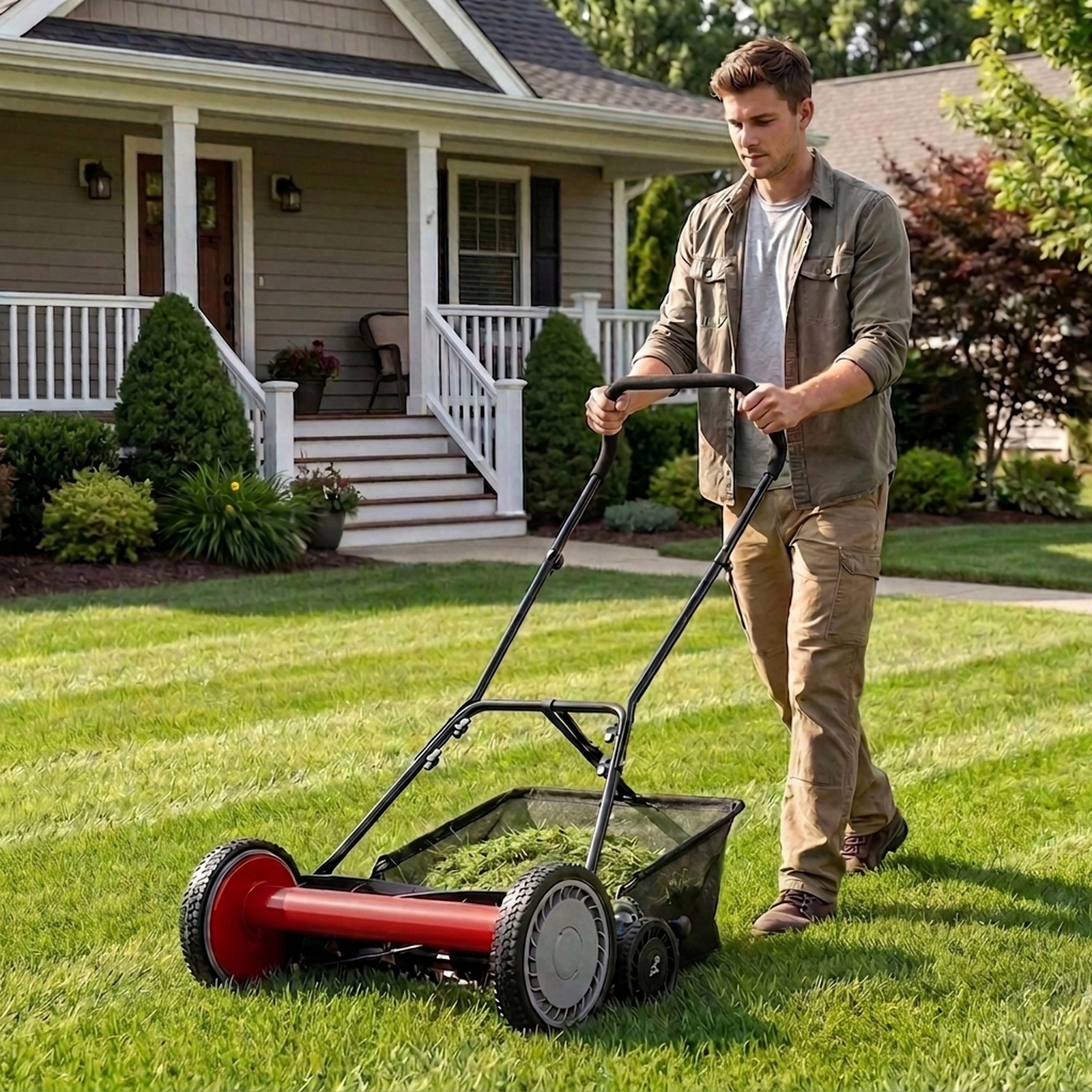 SUGIFT 18 in Push Reel Lawn Mower Red 5 Blade with Removable Grass Catcher