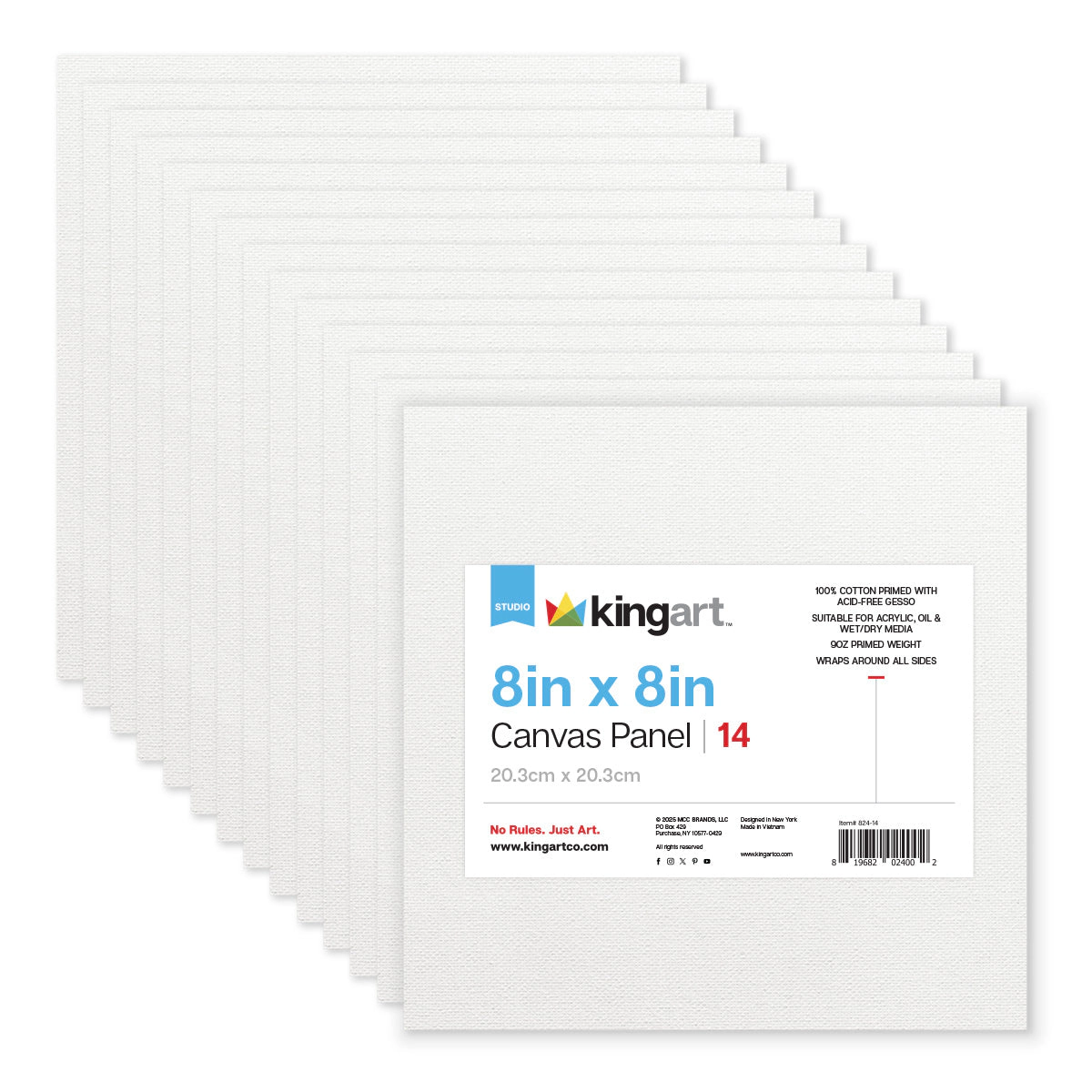 KINGART Canvas Panel Boards 8" x 8" - 14 Pack