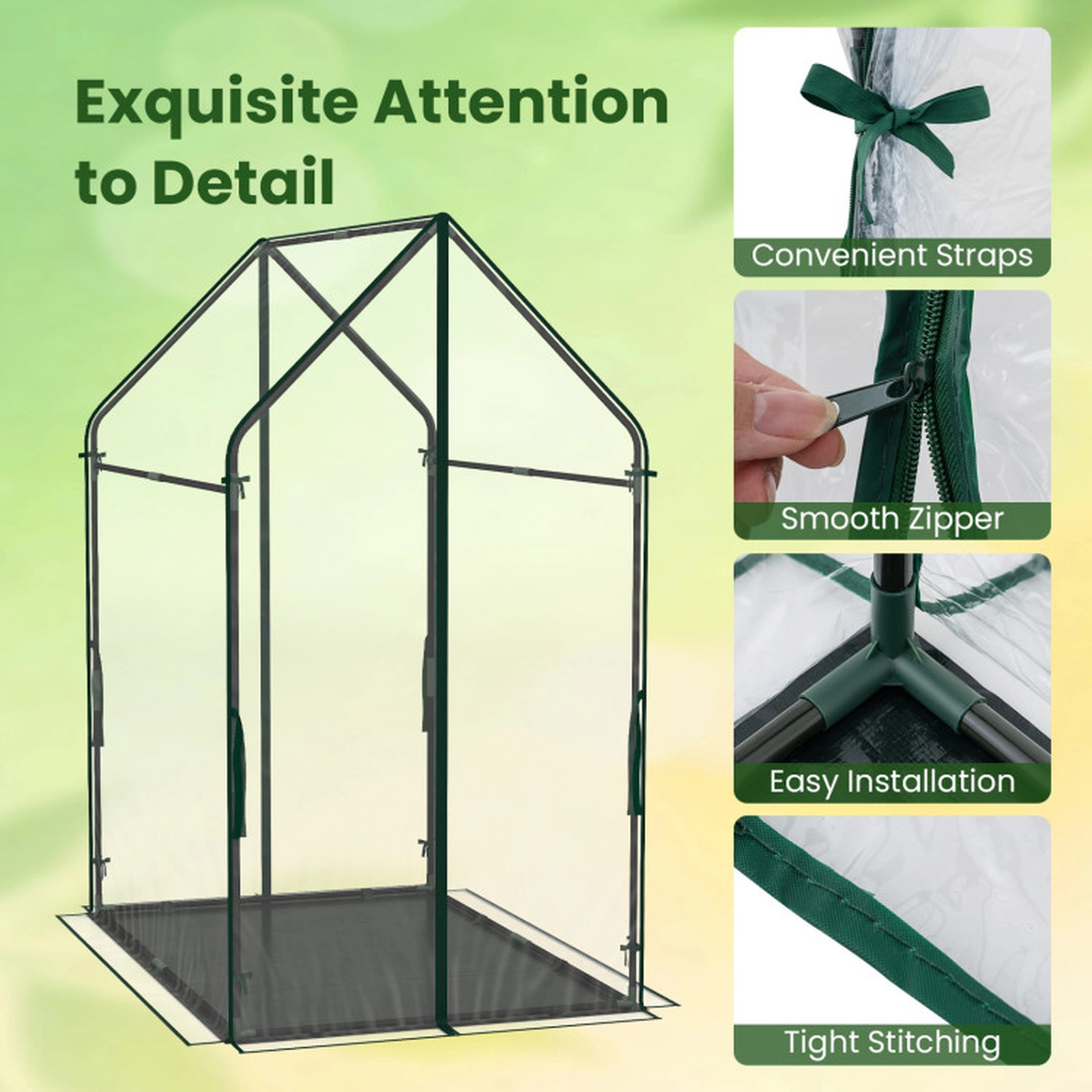 SUGIFT Sun-Protective Mini Green House Metal Frame with Waterproof Bottom Mat and Wind Ropes XL 67-in Tall Clear