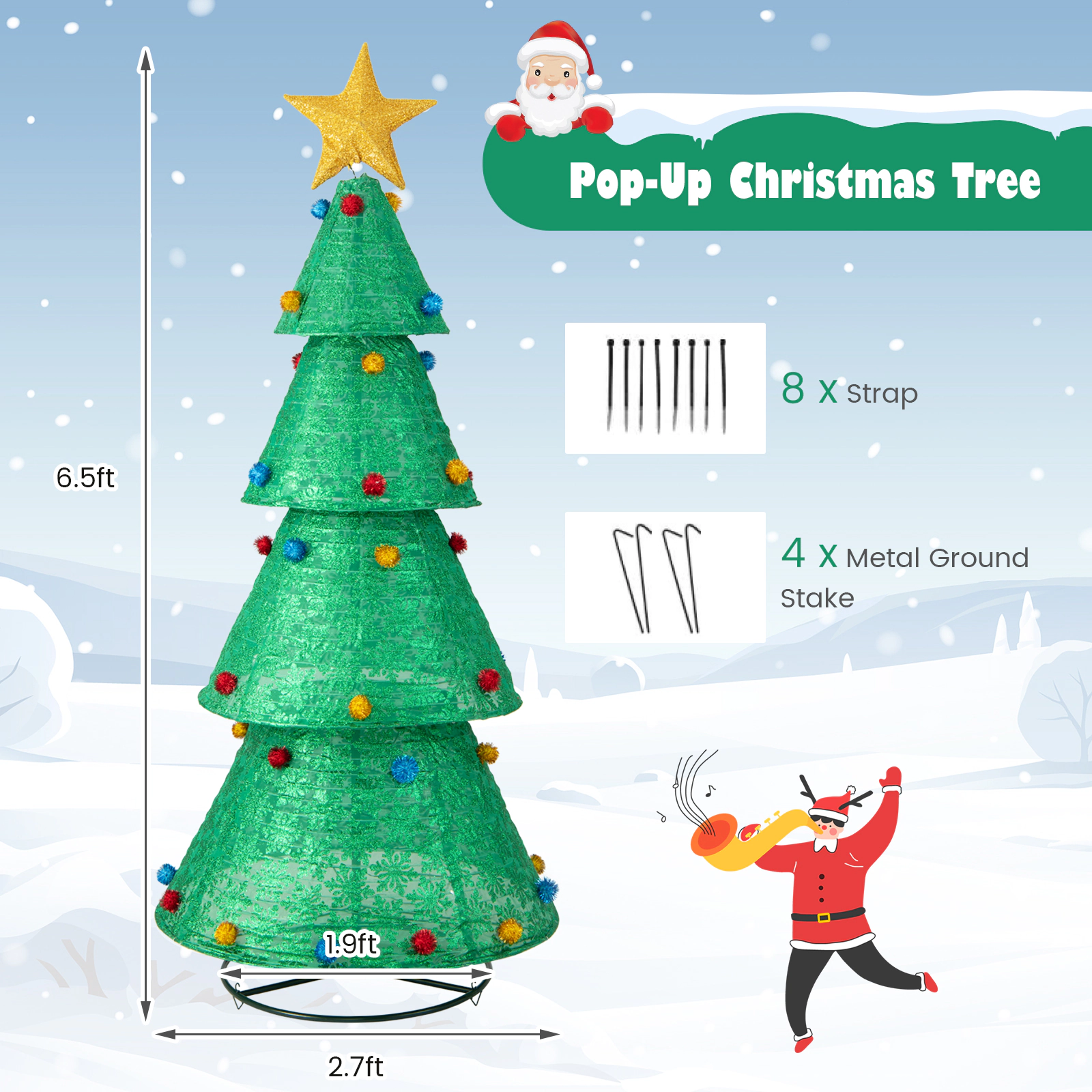 LJG Pop-Up Christmas Tree with 200 Warm White LED Lights for Indoors & Outdoors