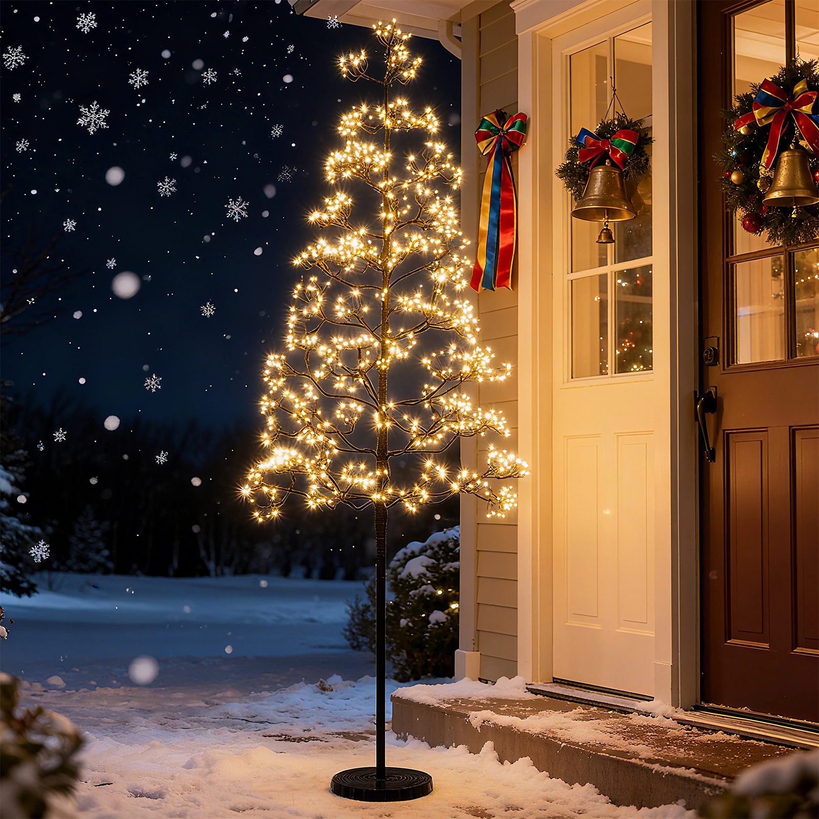 SUGIFT Lighted Alpine Artificial Cedar Tree Pre-Lit with Warm White LED Lights 5-ft Black